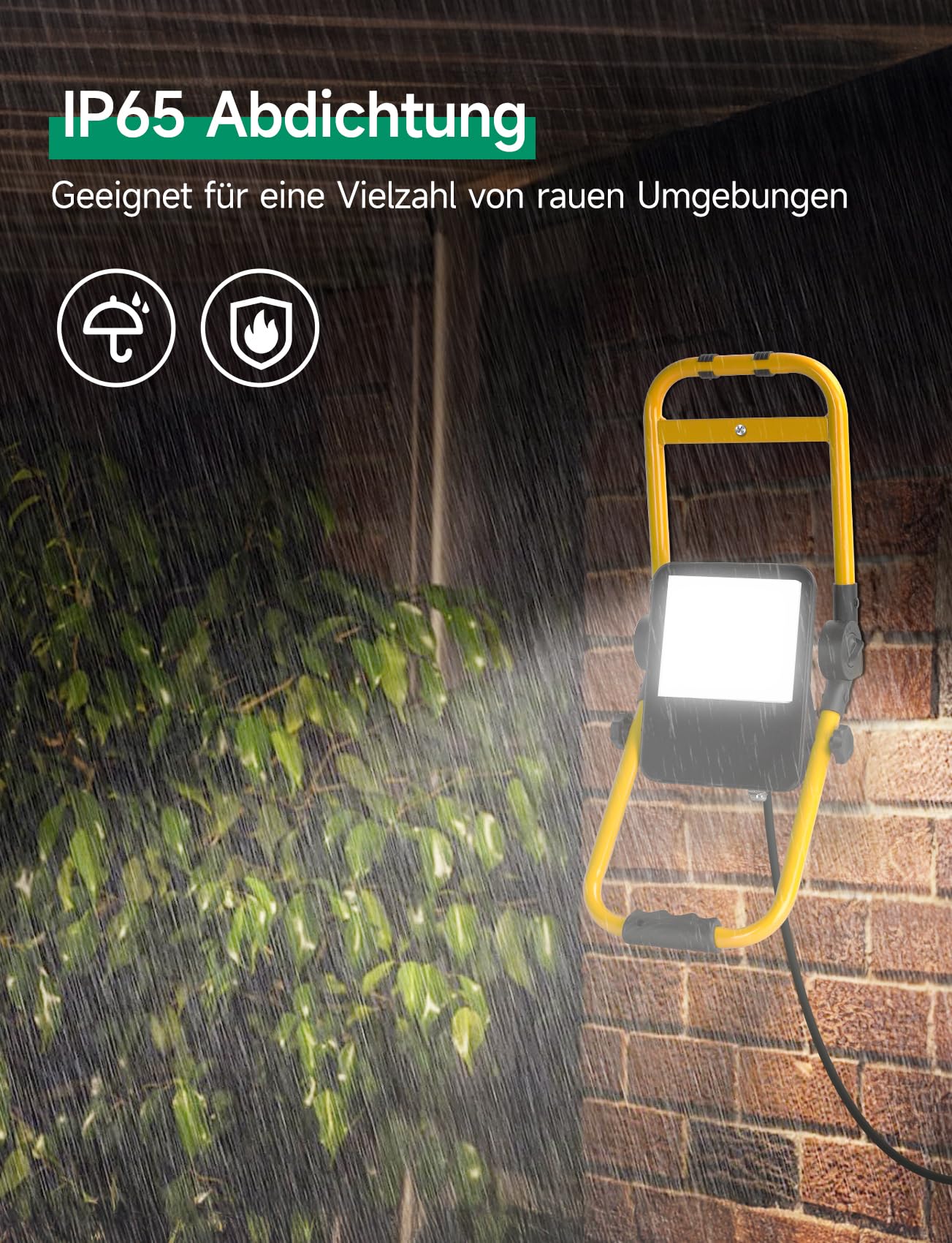 Aigostar Faro da Cantiere 50W, IP65 Impermeabile, Faretto Led da Cantiere con Spina, 6500K Bianco Brillante per Esterno, Lavori, Giardini e Garage, Rotazione 360°, portatile 2 pcs
