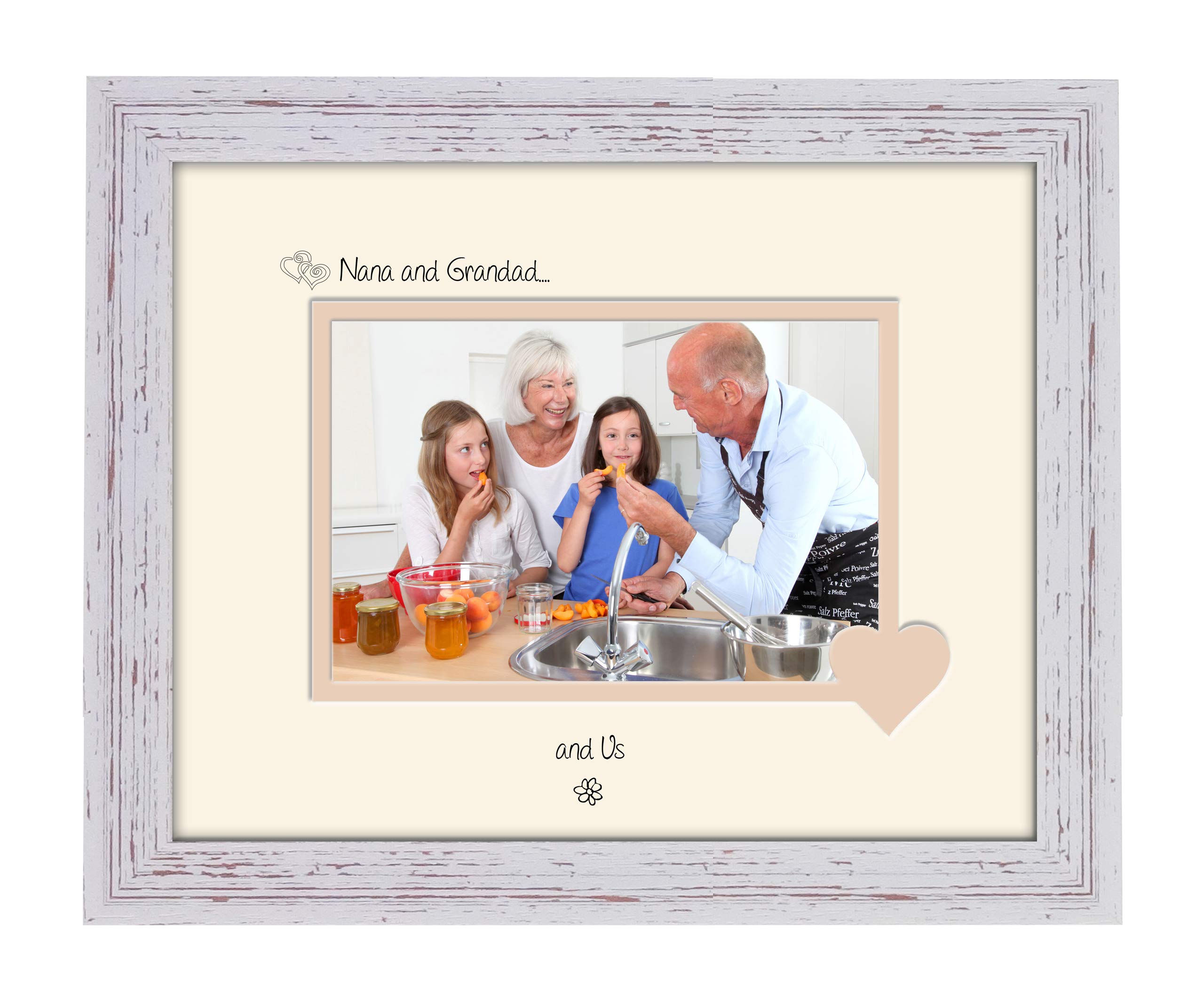 Photos In A Word Shabby Chic Frame Cream Mount Beige Inside Nana & Grandad Photo Frame Nana & Grandad And Us 6X4 Double Mounted 759F Quality Gift (Shabby Chic Frame Cream Mount Beige Inside)