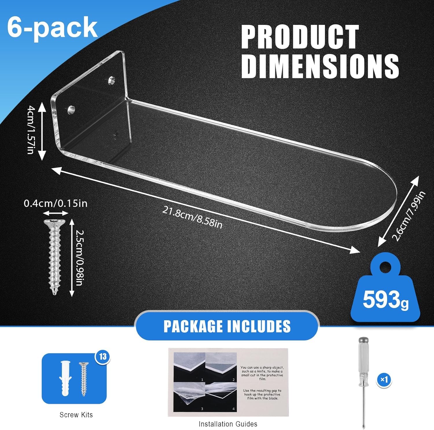 zilitol Floating Shoe Display Stand - 6 Shoe Shelf for Wall - Sneaker Levitation Display Shoe Wall Shelf, Transparent, 20 x 7.6 x 4 cm - Image 2