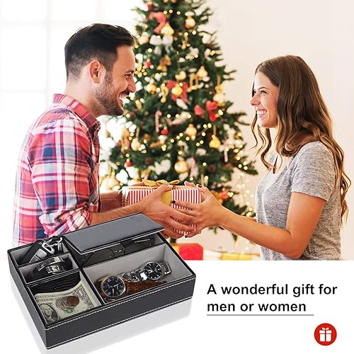 Miniatura 2 de Baoyun - Bandeja de valet para hombre, caja de valet de piel sintética, bandeja EDC para atrapar todo, organizador de mesita de noche con 5