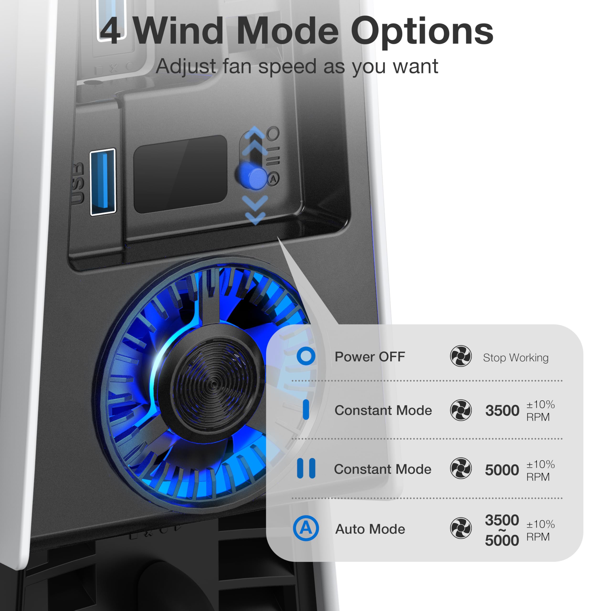 JUSPRO - Ventilador de refrigeración para PS5 Pro, ventilador silencioso mejorado de 4 enfriadores con velocidad ajustable, encendido/apagado automático, accesorios de refrigeración con puerto USB 3.0
