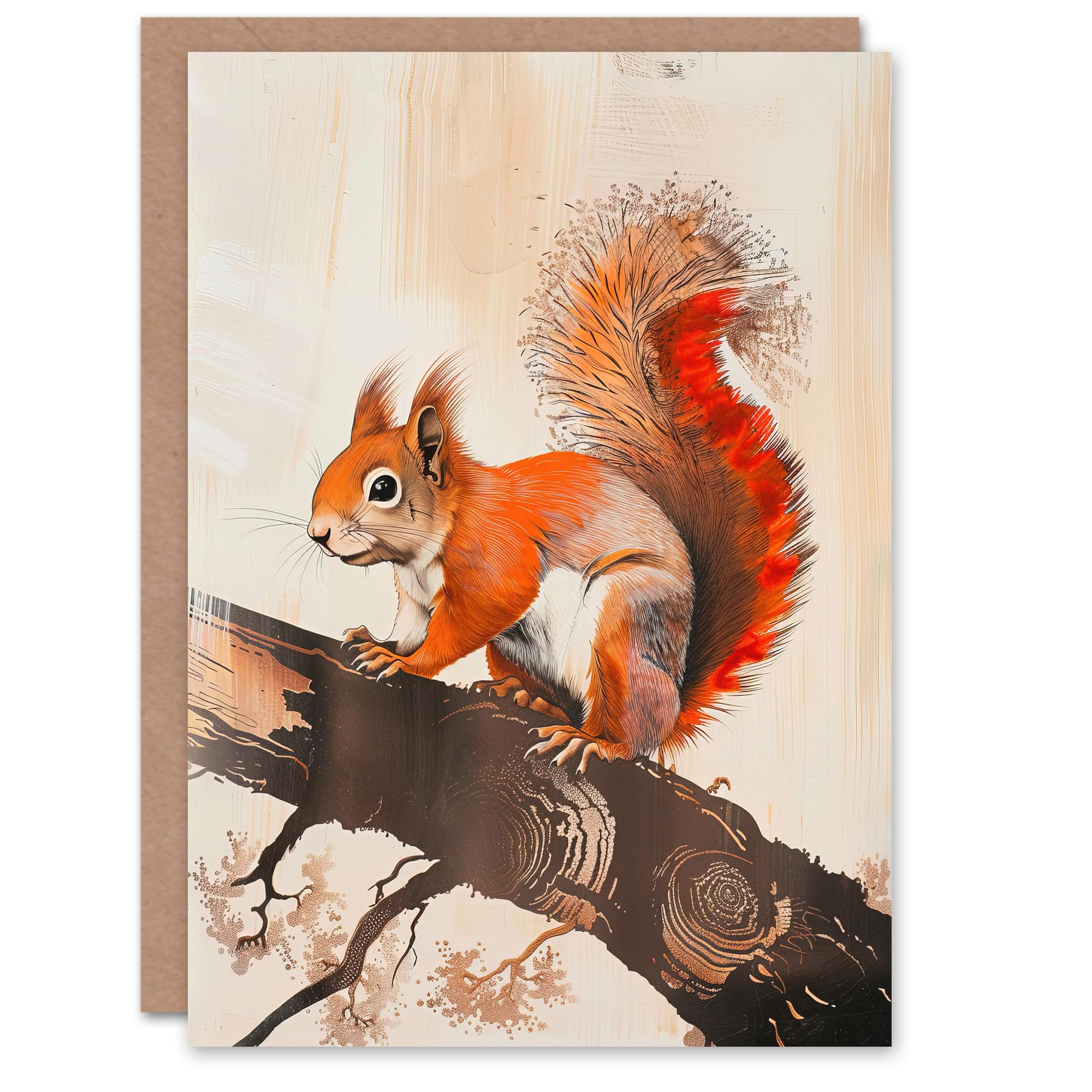 Artery8 Red Squirrel on Tree Branch Painting Drawing Greeting Birthday Card Him Her All Blank