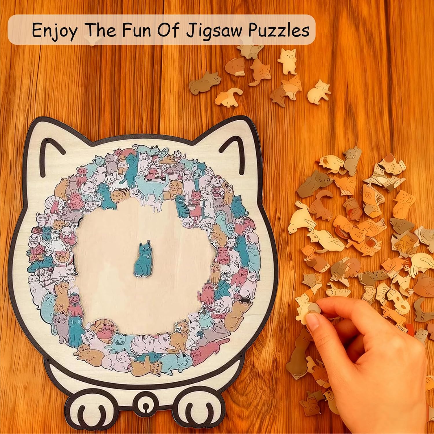 135-Piece Cat Puzzle, Cat Shaped Wooden Jigsaw Puzzle, Macaron Colored Animal Jigsaw Puzzles Gifts for Adults Cat Lovers, Home Decor