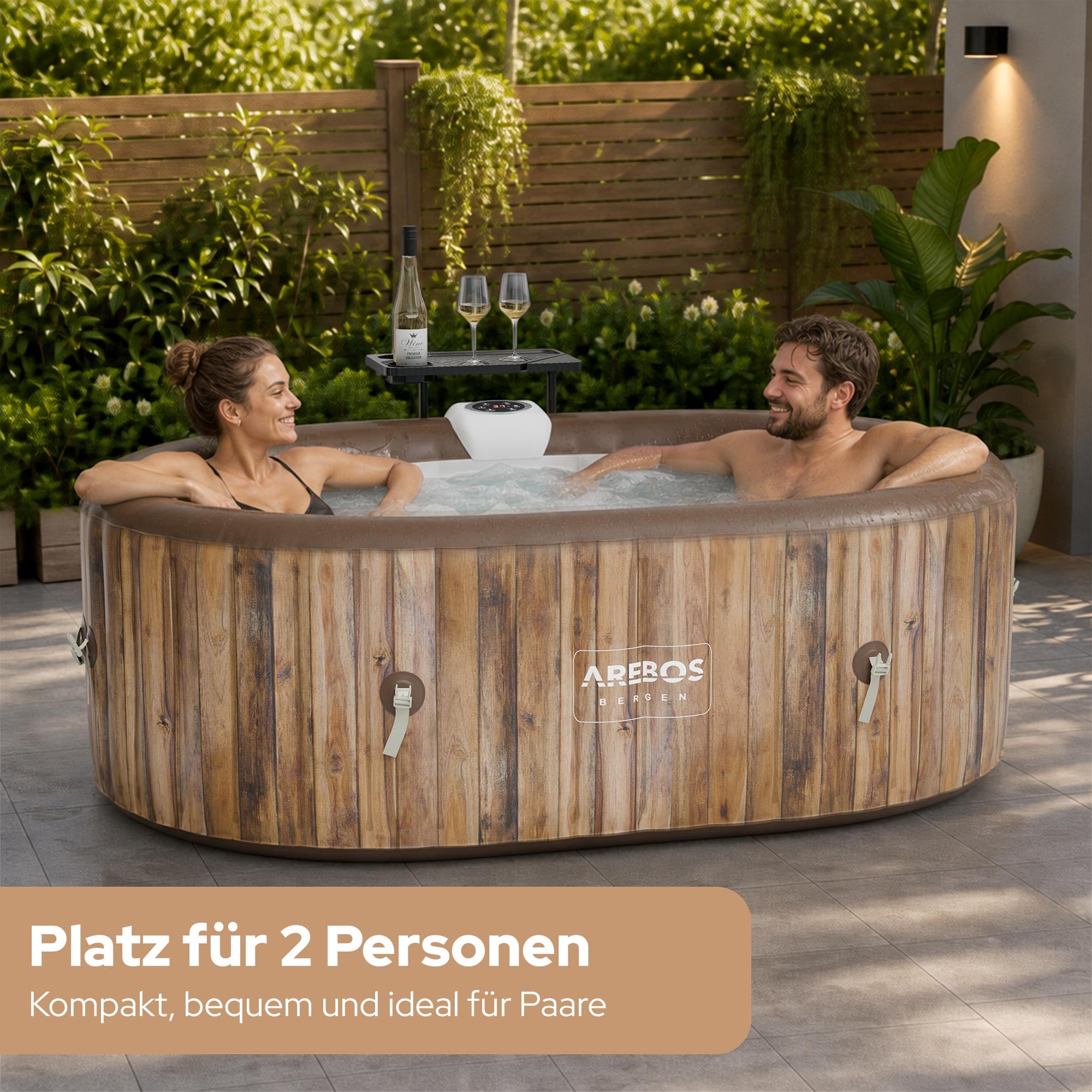 Arebos Whirlpool | Aufblasbar | In- & Outdoor | 190x120 cm oval | 2 Personen | 90 Massagedüsen | mit Heizung | 550 Liter | Inkl. Abdeckung | Bubble Spa & Wellness Massage