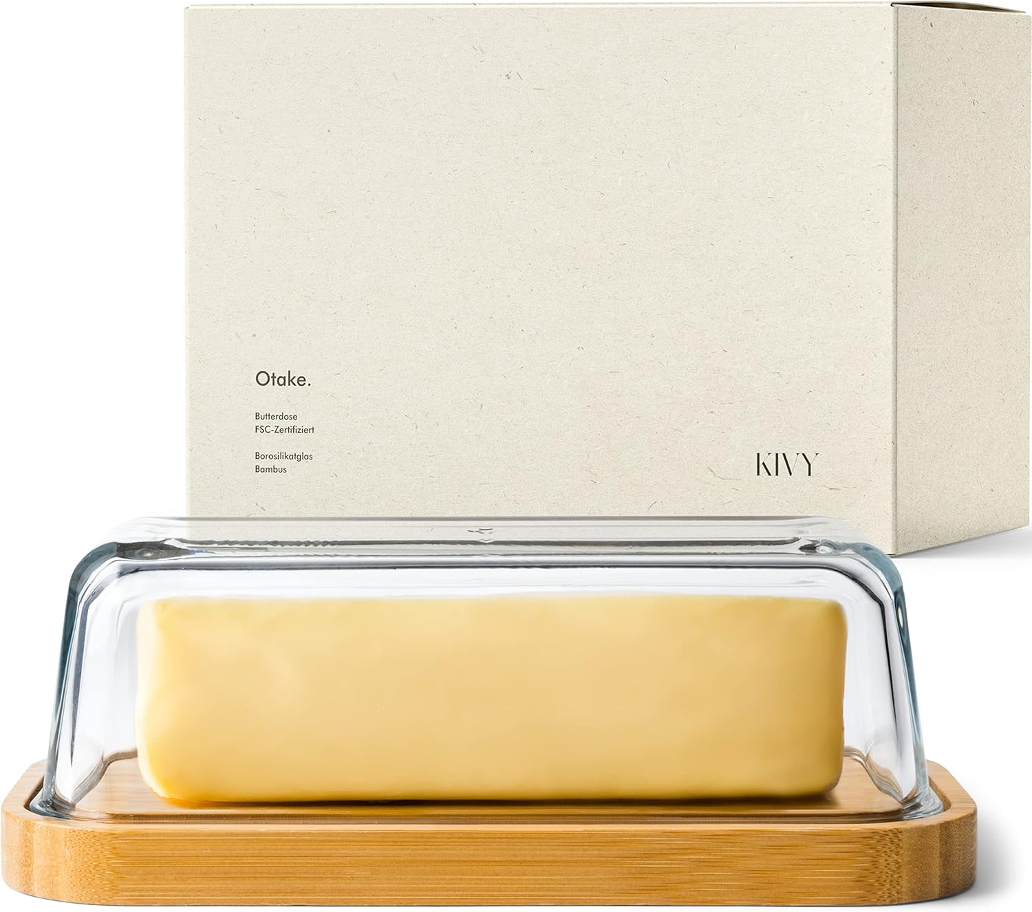 KIVY Glass butter dish with lid for countertop and refrigerator door