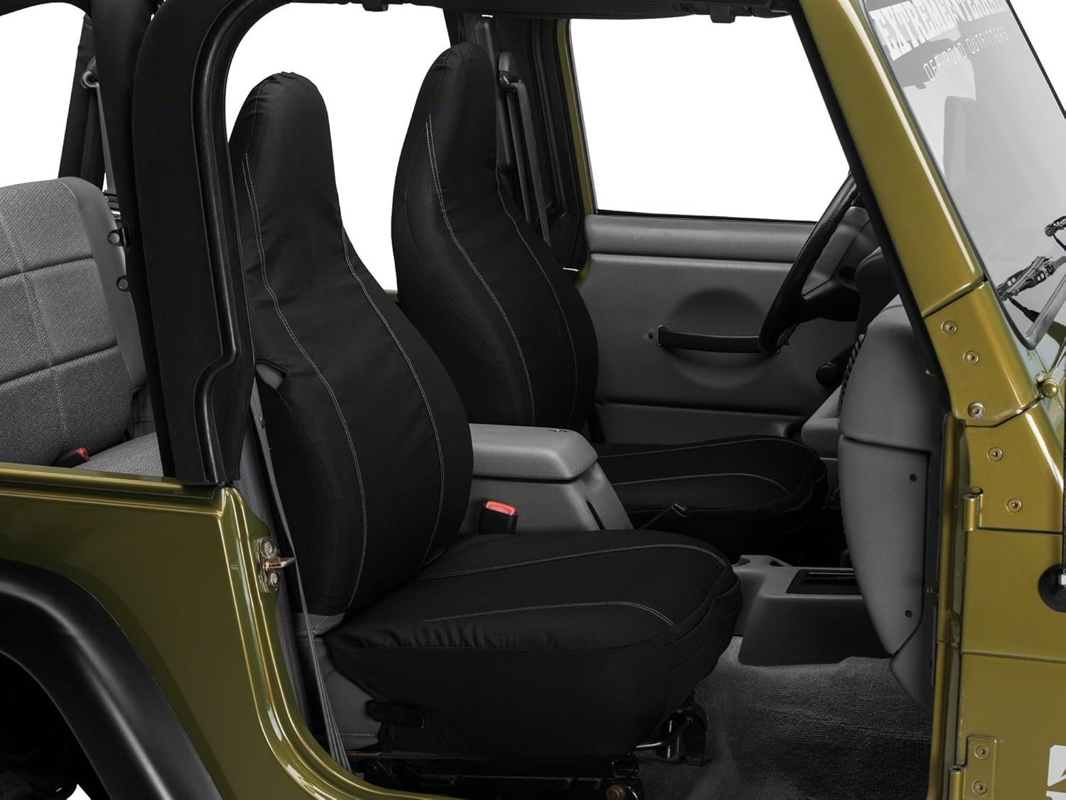 Barricade Custom Front Seat Covers with Pockets; Black Compatible for 97-02 Jeep Wrangler TJ