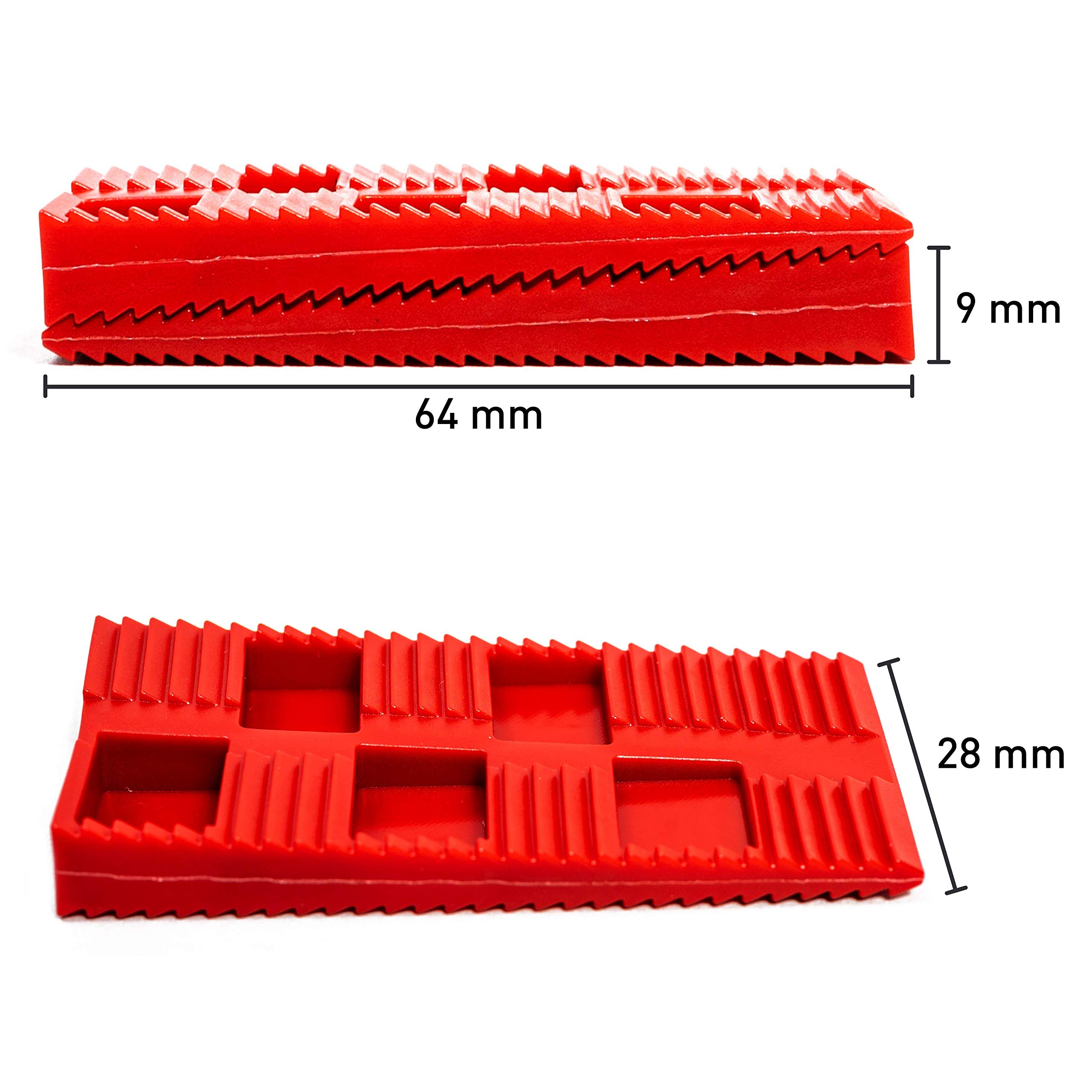Premium Keile Kunststoff (130 Stück) - Plastik Keile als Abstandshalter - Abstandhalter Terrassendielen & Fenster - Unterlegkeile, Unterlegplatten, Abstandskeile, Montagekeile im Set - Farbe: Rot
