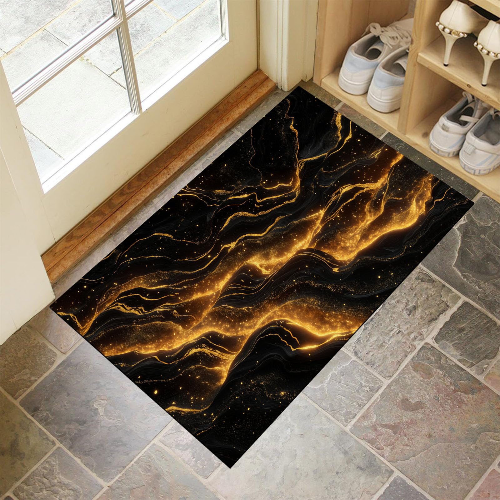 Paillasson attrape poussière 50x80cm noir jaune tapis de sol
