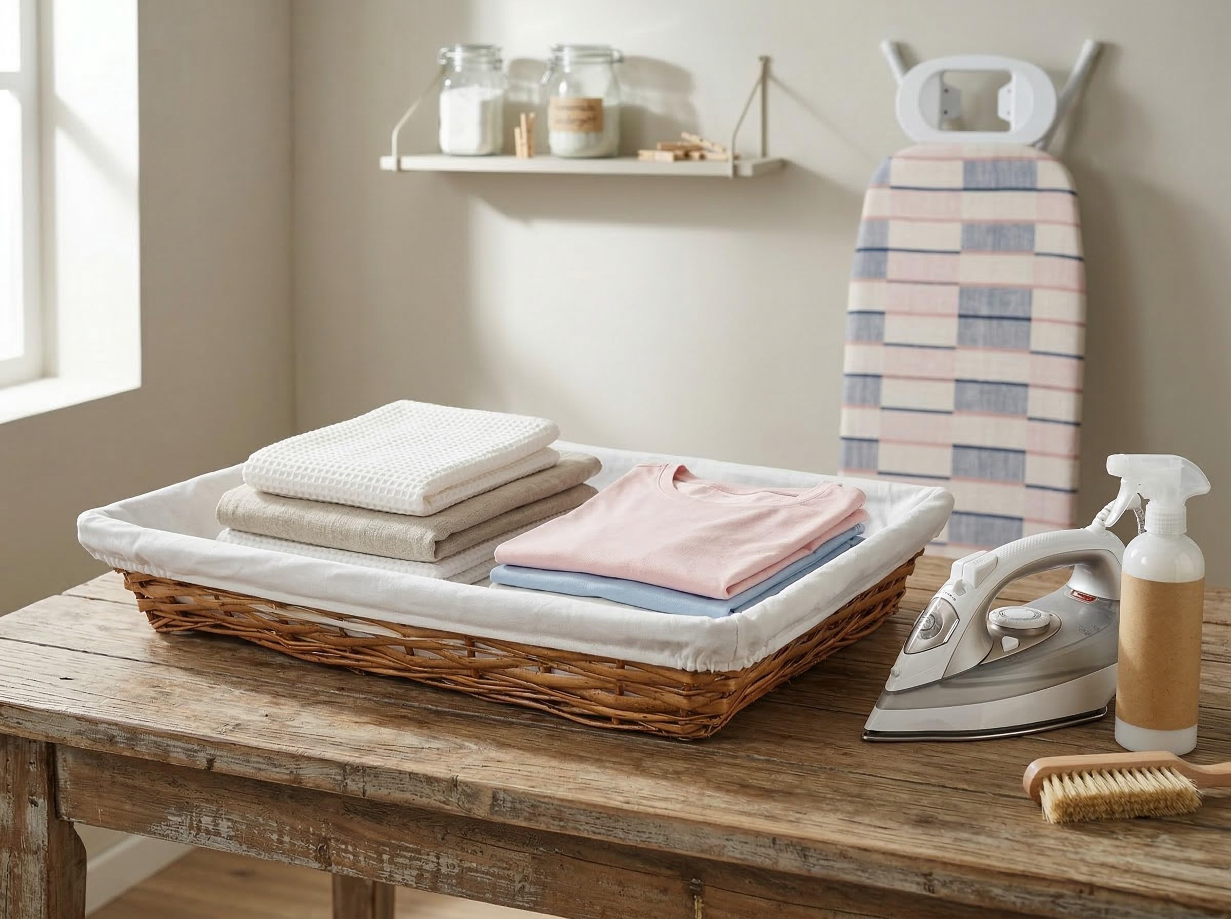 HERSIG - Cesta de Mimbre para Ropa Planchada con Forro Protector - Bandeja Rectangular 60x40 cm para Colada Limpia y Organización de Armario sin Asas - Miel