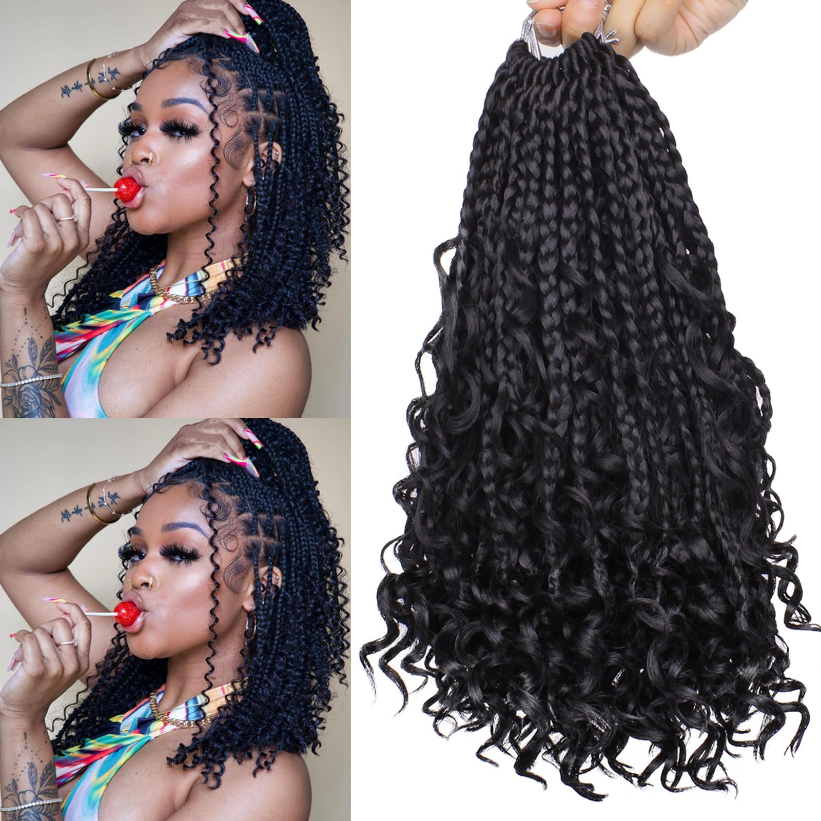 Unionbeauty 8 Packs Boho Box Braids Crochet Hair 12 Inch Goddess Box Braids Crochet Hair with Curly Ends Bohemian Hippie Box Braids Goddess Locs