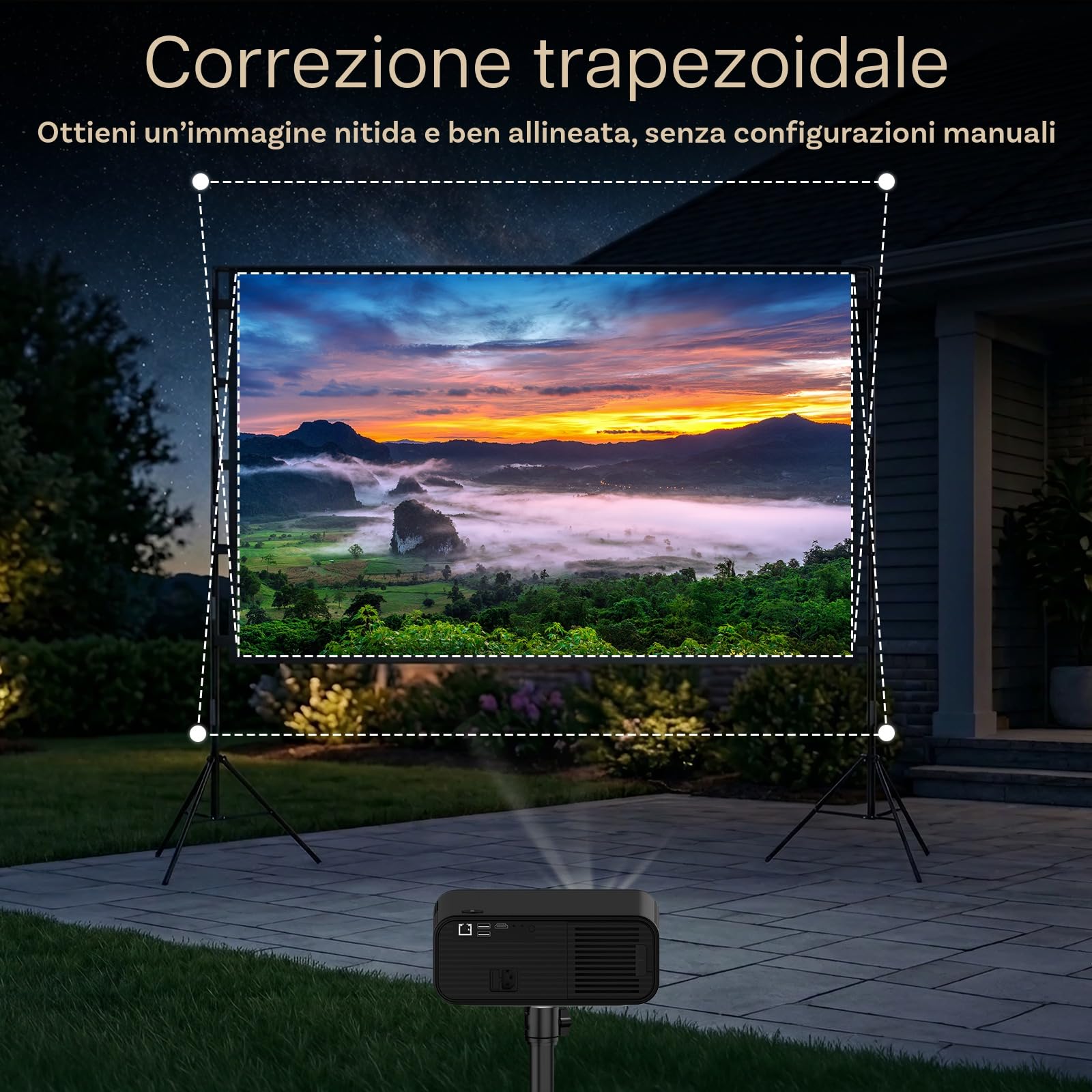 Proiettore 1080P Nativo WiFi & Bluetooth con Schermo 100 Pollici e Supporto – 4K Supporto, 900 ANSI, Correzione Keystone Automatica – Per HDMI, USB, iOS & Android – 50–300 Pollici – Di MMOBIEL