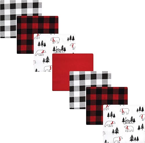 Hudson Baby - Paquete de mantas de franela de algodón para bebé, unisex, diseño de oso y cuadros escoceses, tamaño único
