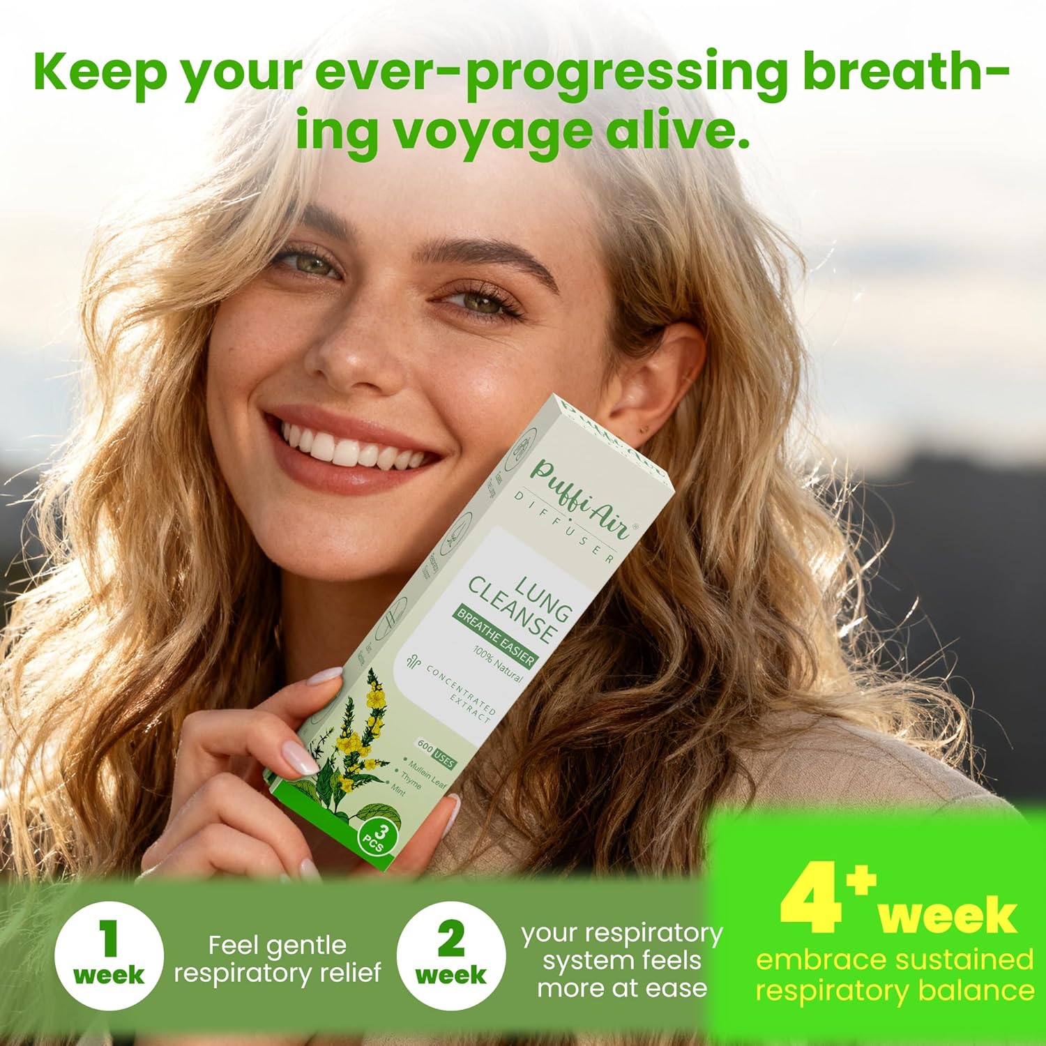 Herbal Diffuser Pen, Detox Diffuser with Mullein, Thyme & Mint for Better Breathing, All Natural Swap - Up to 600 Uses (Varies by Usage), 3 Diffusers, 1 Pack