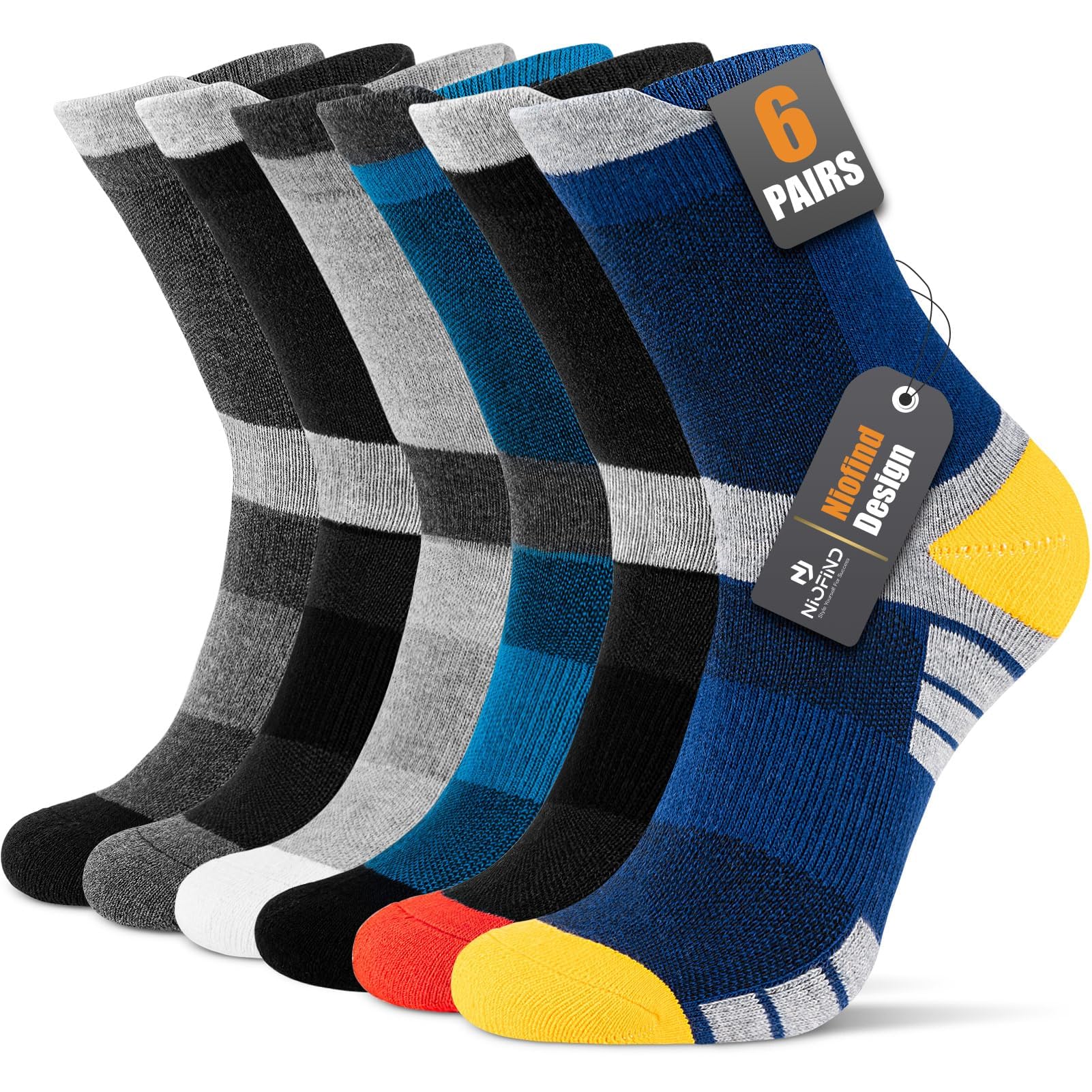 Niofind Calcetines Hombre, 6 Pares Calcetines Deporte Algodon, Anti-Ampollas, Anti-Olor, Absorbentes De Sudor, Transpirables, Calcetines Running Con Acolchado Para Correr, Trabajo, Ciclismo