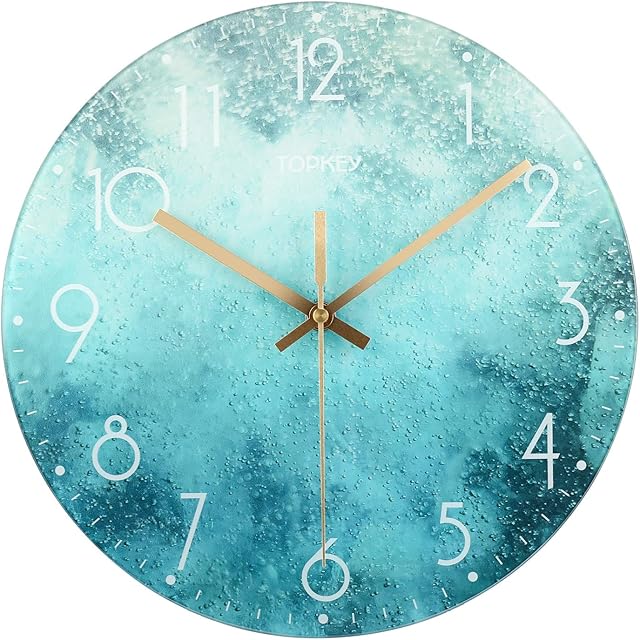 Topkey 12 Inch Silent Wall Clock Easy Readable Big Numbers Non Ticking Round Stylish Modern Clock Decorative for Kitchen Home Dining Room and Office -Teal