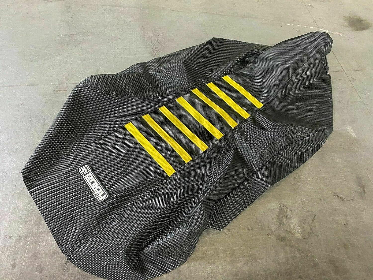 Enjoy Mfg Seat Cover - Compatible with Suzuki 2004-2009 Quadsport Z250 LTZ250 2x4 - #246 (All Black/Yellow Ribs)