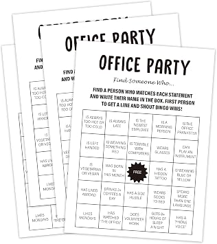 30 Pack Minimalist Office Party Find Someone Who Game, Work Party Game, Team Meeting Games, Office Activities, Work Happy Hours Games for Coworkers - TM02