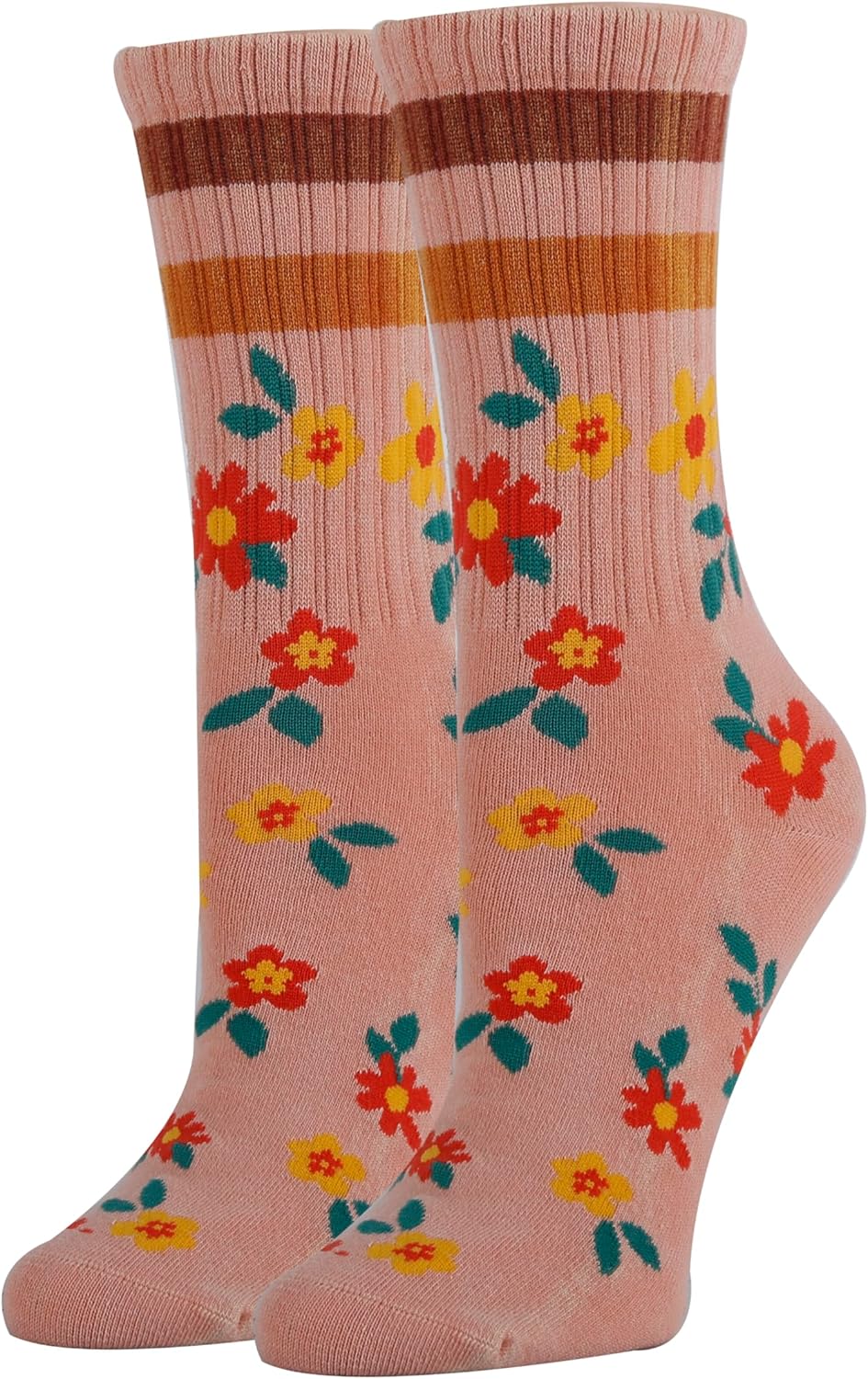 Women’s Colorful Patterned Dress Socks, Cool Casual Fashion Crew Socks, Full Bloom