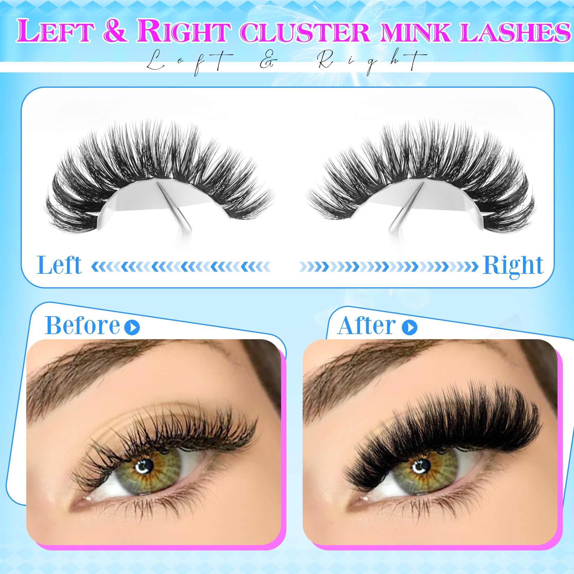wiwoseo Fluffy Individual Eyelashes Cluster Lashes Individual Cluster Eyelashes Fluffy Lash Clusters Eyelash Clusters Long Lash Clusters Volume Cat Eye Lashes Left&Right Lashes Clusters for Beginners - Image 2