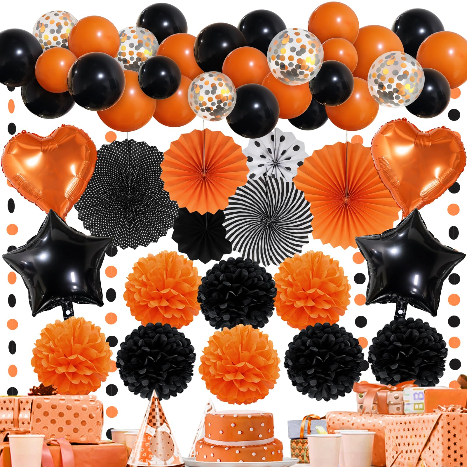 Decorazioni per feste di Halloween in nero e arancione, ghirlanda di pompon di carta, decorazione per la casa infestata con pipistrello, fantasma per compleanno