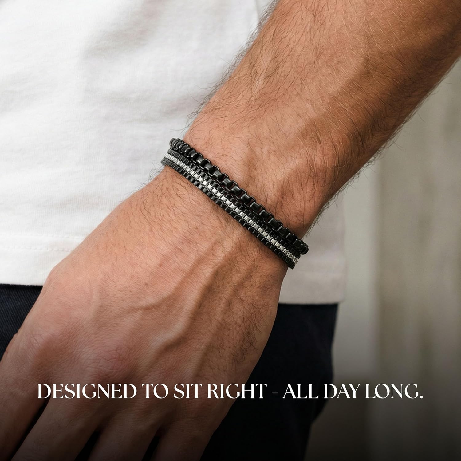 Galis Mens Bracelet - Cuban Link or Box Chain Layered Chain For Men - Premium Stainless Steel, Valentines Gift for him, Gold, Silver, Black Bracelet For Men 7-8" Size, 3-5mm Thick - Image 4