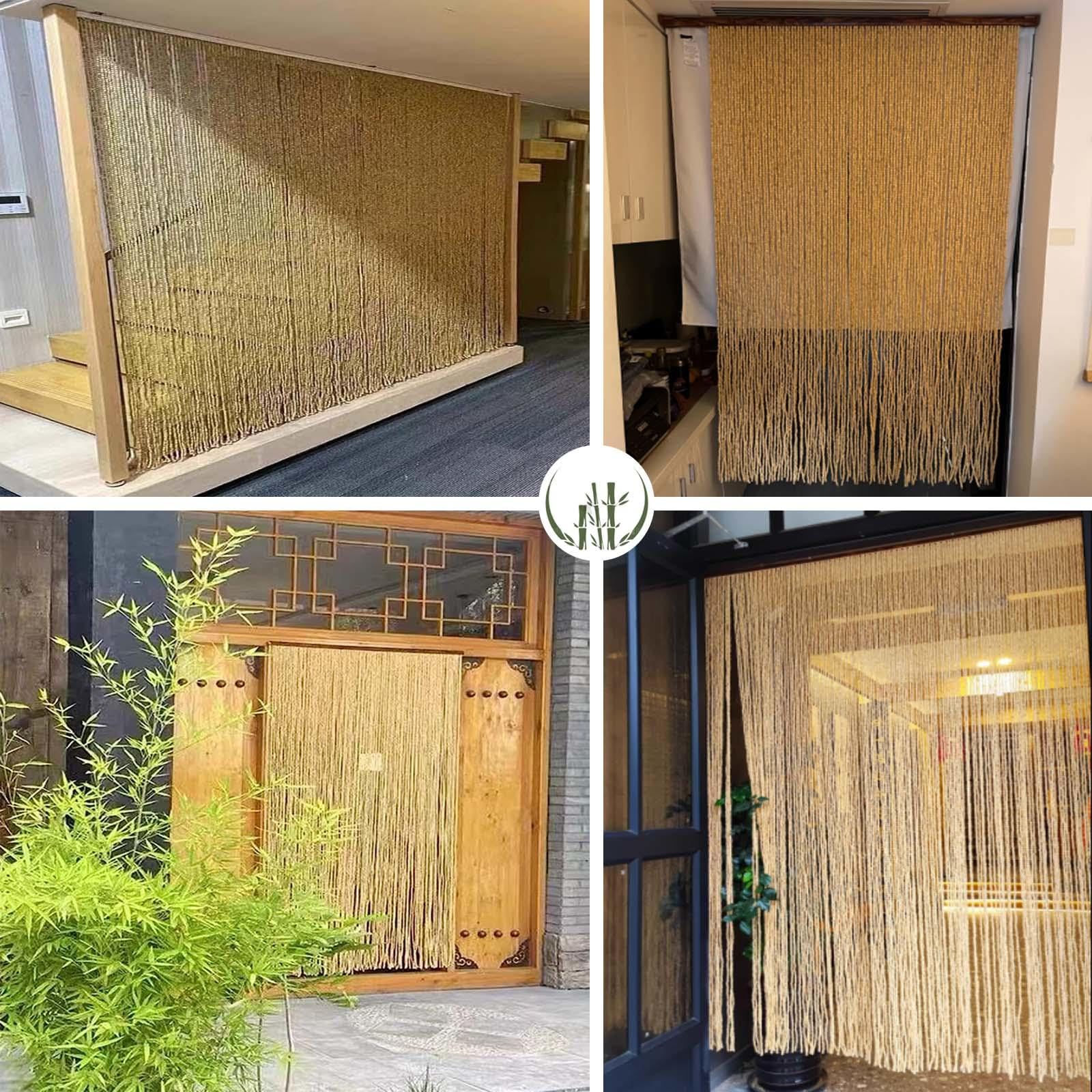Rideau En Perles De Bambou,Rideau De Perles En Bois Cloison Pour Porte, 50/60/80/90/110/120/140cm Rideau De Perles En Bois Jaune,Rideau D'été Anti-Mouches,Personnalisable,WxH-120strands-120x210cm