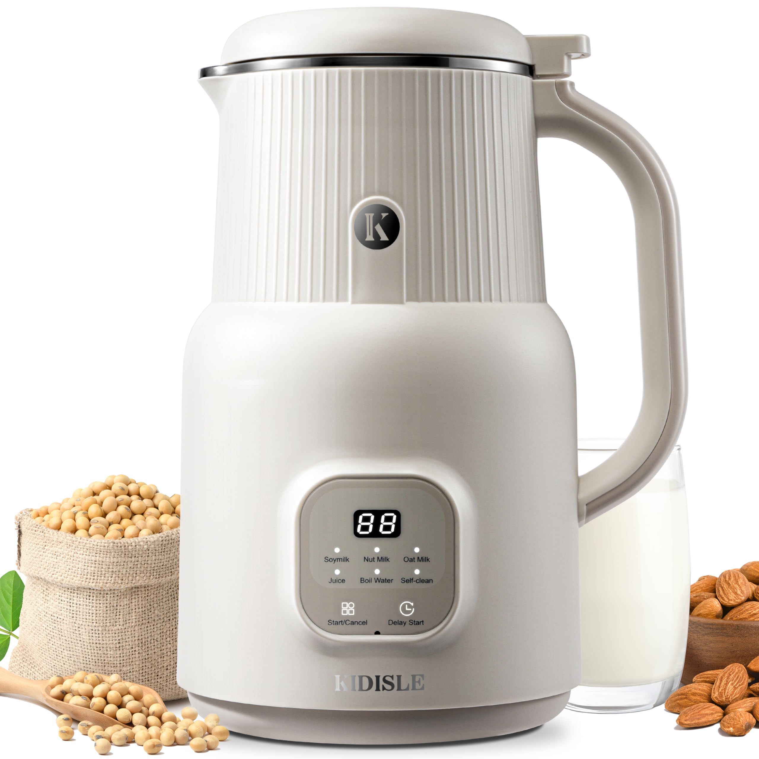 Automatic Nut Milk Maker, 20oz Homemade Almond, Oat, Coconut, Soy, Plant Based Milks and Non-Dairy Beverages with Delay Start/Keep Warm/Self-Cleaning/Boil Water, White