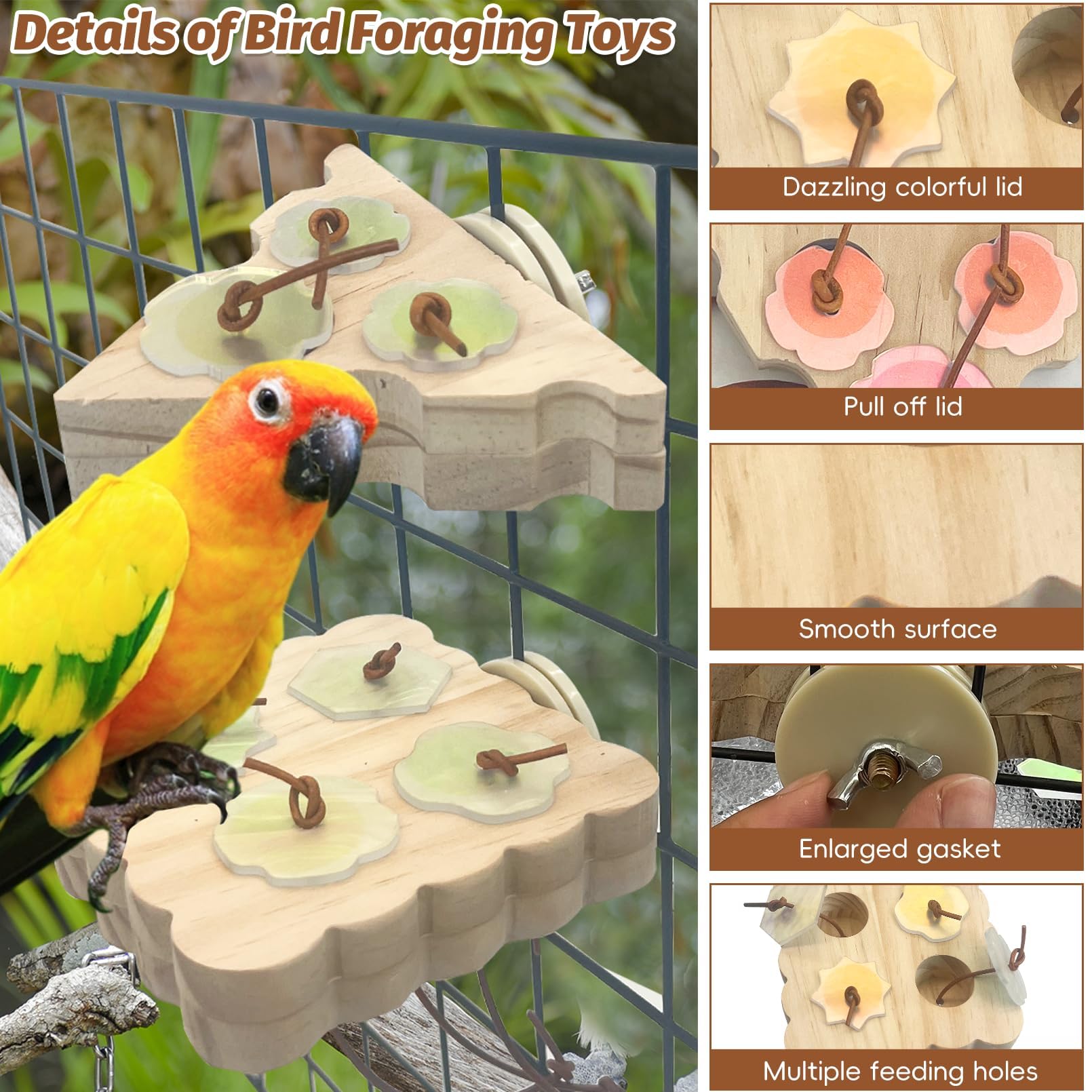PINVNBY 2 PCS Small Bird Foraging Toys Wooden Parakeet Interactive Puzzle Toys Enrichment Chewing Training Toys for Cage Birds Cockatiel Lovebird Parakeet Budgie Small-Medium Birds - image 4