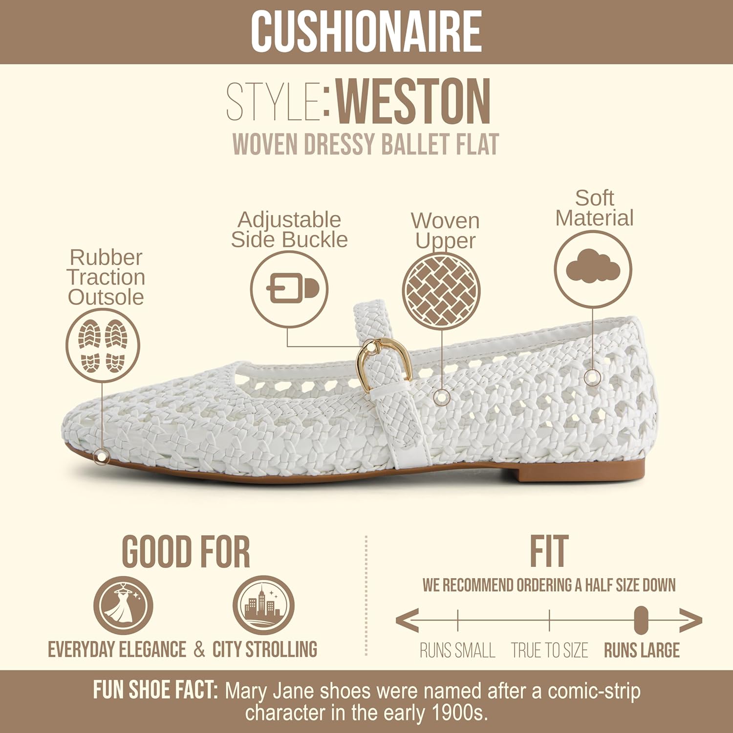 CUSHIONAIRE Weston Hand Woven Mary Jane Flats for Women, Comfortable Dressy Ballet Flats with Braided Adjustable Buckle and Memory Foam Cushioning - Image 4