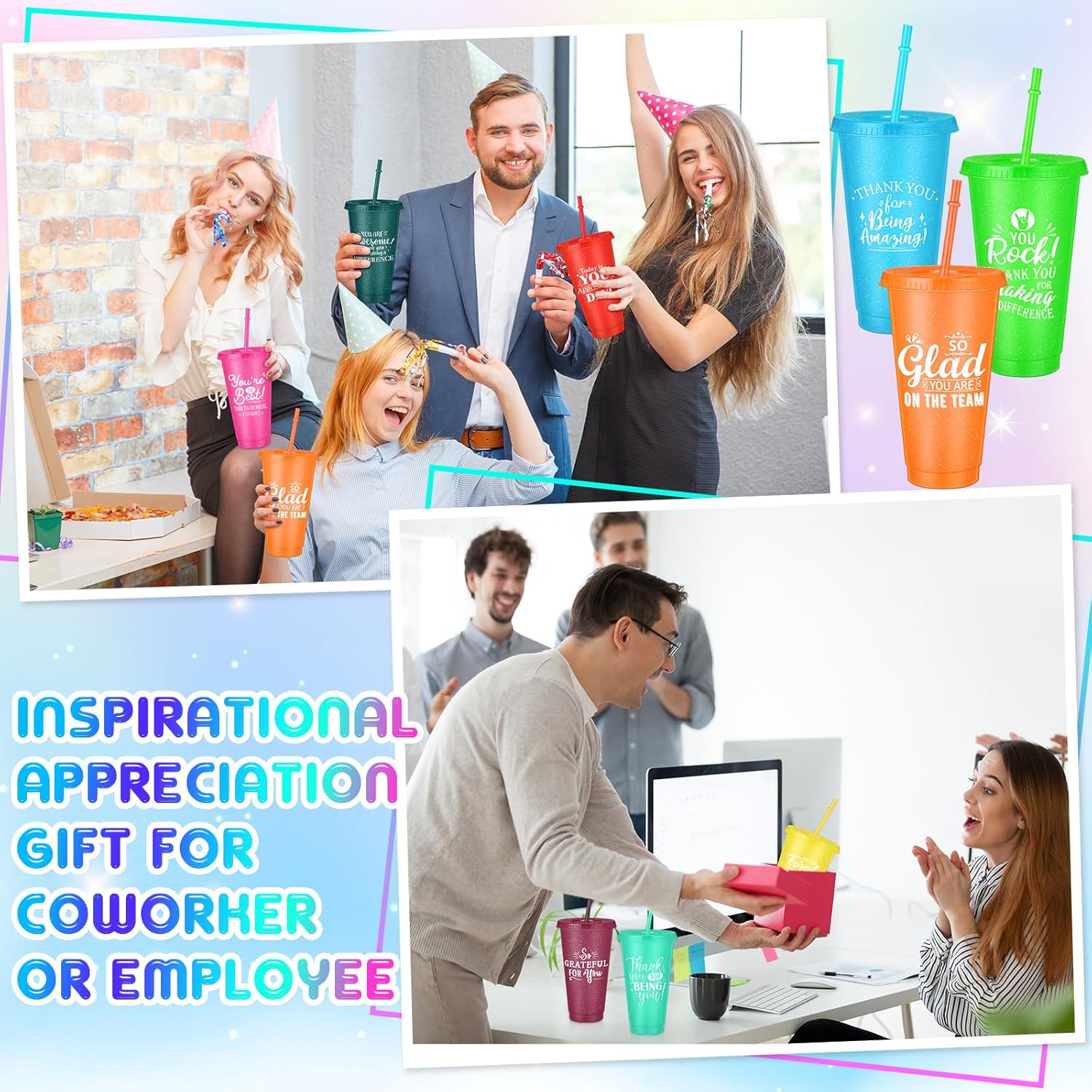 24 Pcs Employee Appreciation Gifts Thank You Cups Bulk with Lids and Straws 24 oz Inspirational Plastic Tumblers Glitter Drinking Coffee Mugs for Coworker Staff Gifts (Considerate) - Image 5