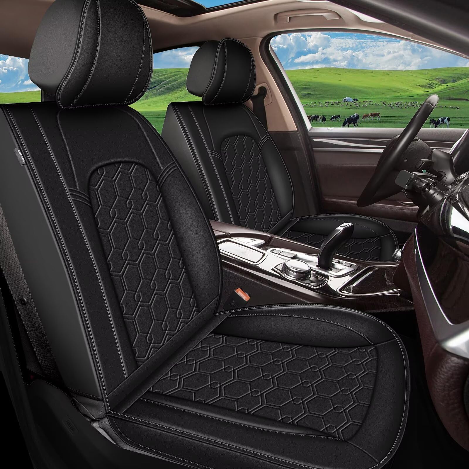 JIAMAOXIN Front 2-Piece Faux Leather Seat Covers (Black)