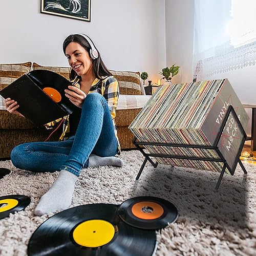 Miniatura 2 de FFQ Almacenamiento de discos de vinilo, soporte para discos, soporte para discos para álbumes de 80 Lps