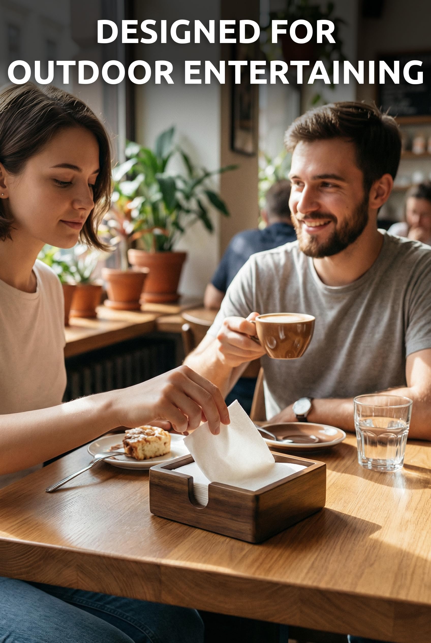 Kwadratowy uchwyt na serwetki akacjowe, drewniana płaska taca na serwetki, uchwyt na ręczniki do dekoracji kuchni, akcesoria do baru na blat restauracji (15 x 5,9 x 2,36)