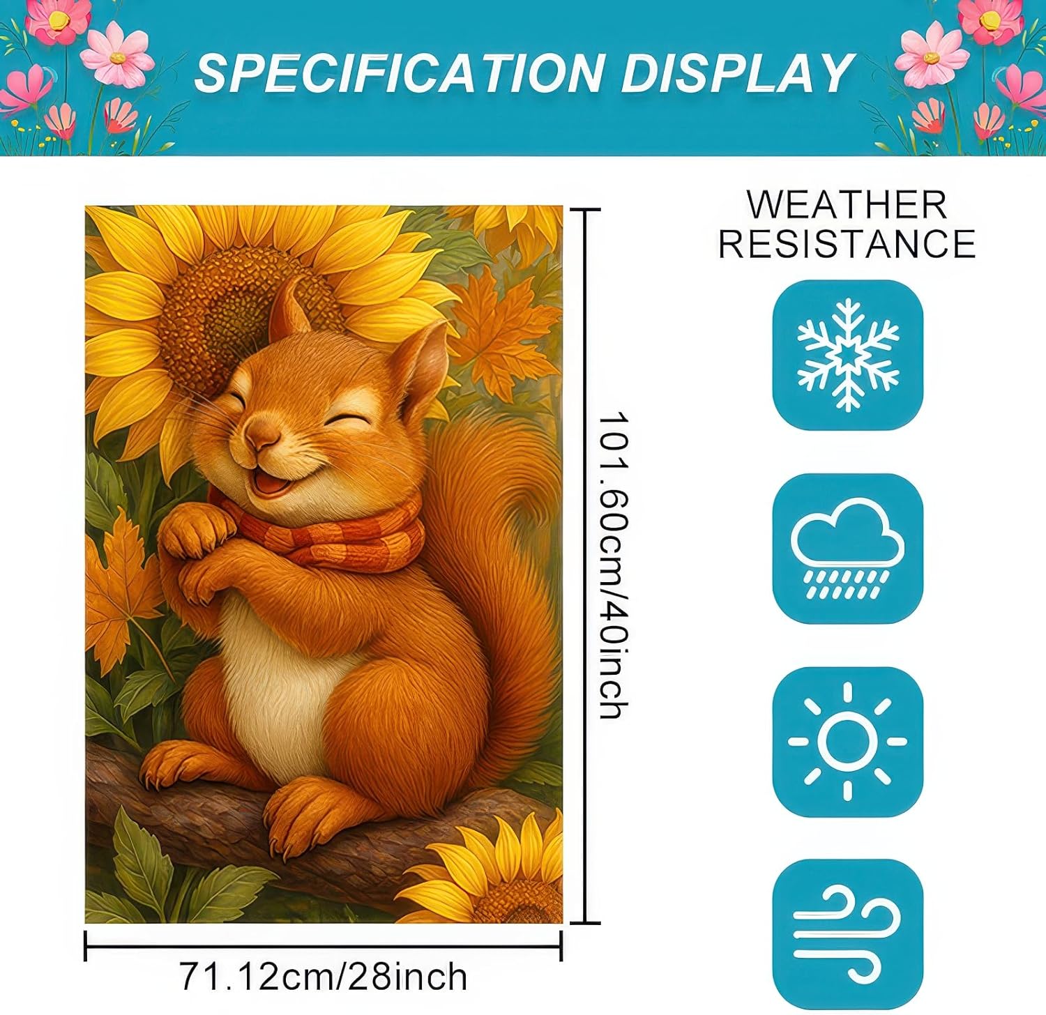 Thanksgiving Fall Garden Flag 12x18 Inch Welcome Squirrel Flag Double Sided Outdoor Autumn Yard Banner with Sunflowers and Leaves for Porch Lawn Patio Seasonal Decor - Image 9