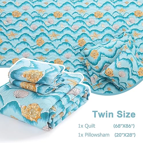 Miniatura 5 de Finlonte Juego de edredón tamaño Queen, bonito diseño de rayas blancas y azul marino para niños y niños, colcha ligera de algodón, transpirable,