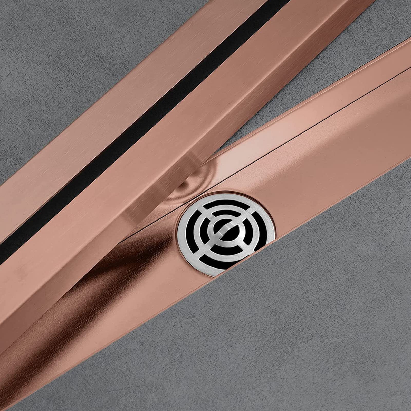 Scarico doccia lineare 60 cm, scarico doccia oro rosa con griglia rimovibile, scarico a pavimento in acciaio inossidabile con filtro per capelli, copertura scarico doccia bagno