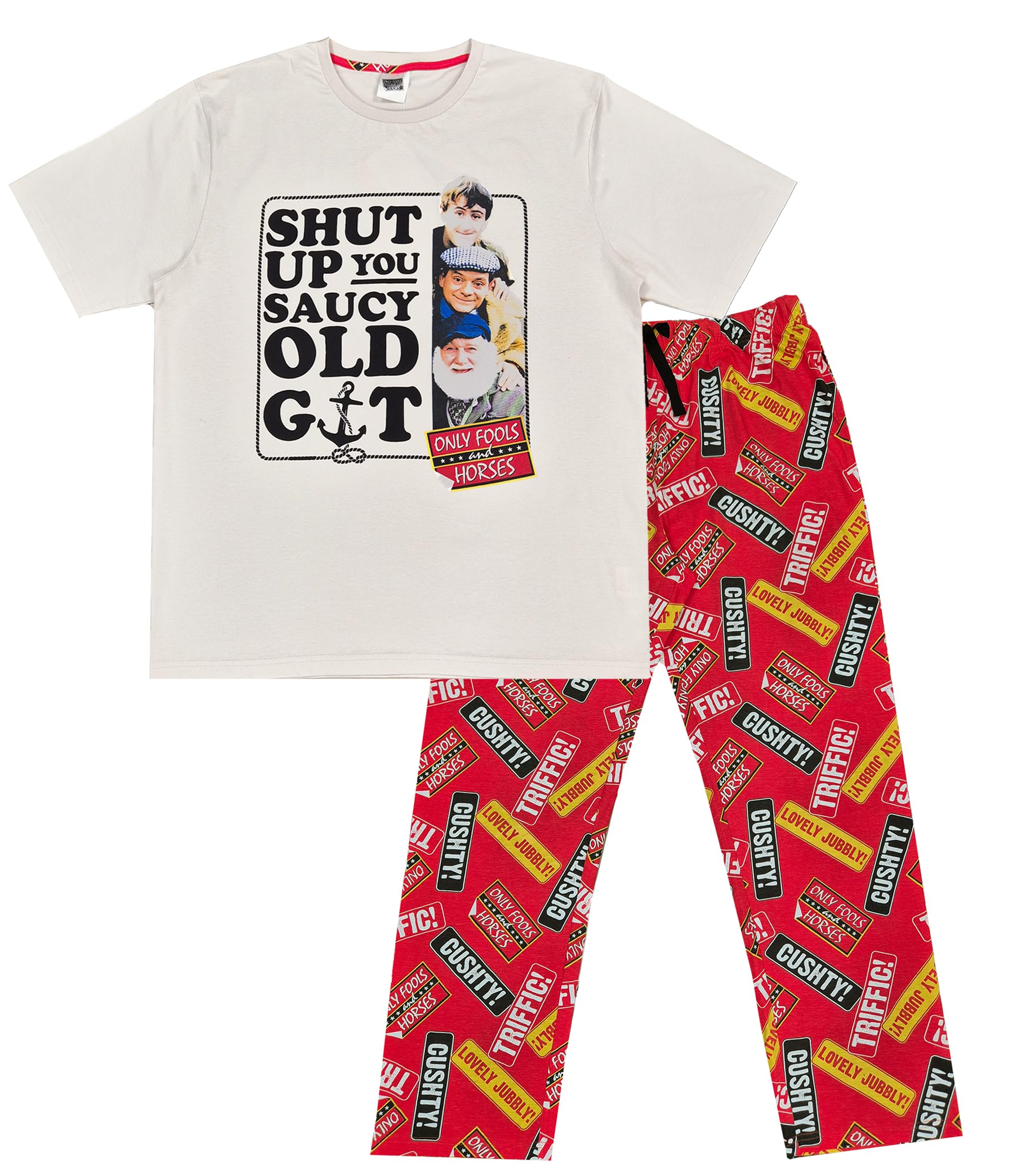 Mens Beige Red Short Sleeve Top Long Pants Pyjamas-image-40
