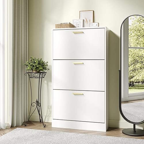 Miniatura 4 de JOZZBY Armario de almacenamiento de zapatos con 3 cajones abatibles, organizador de zapatos estrecho independiente para entrada, pasillo, sala de