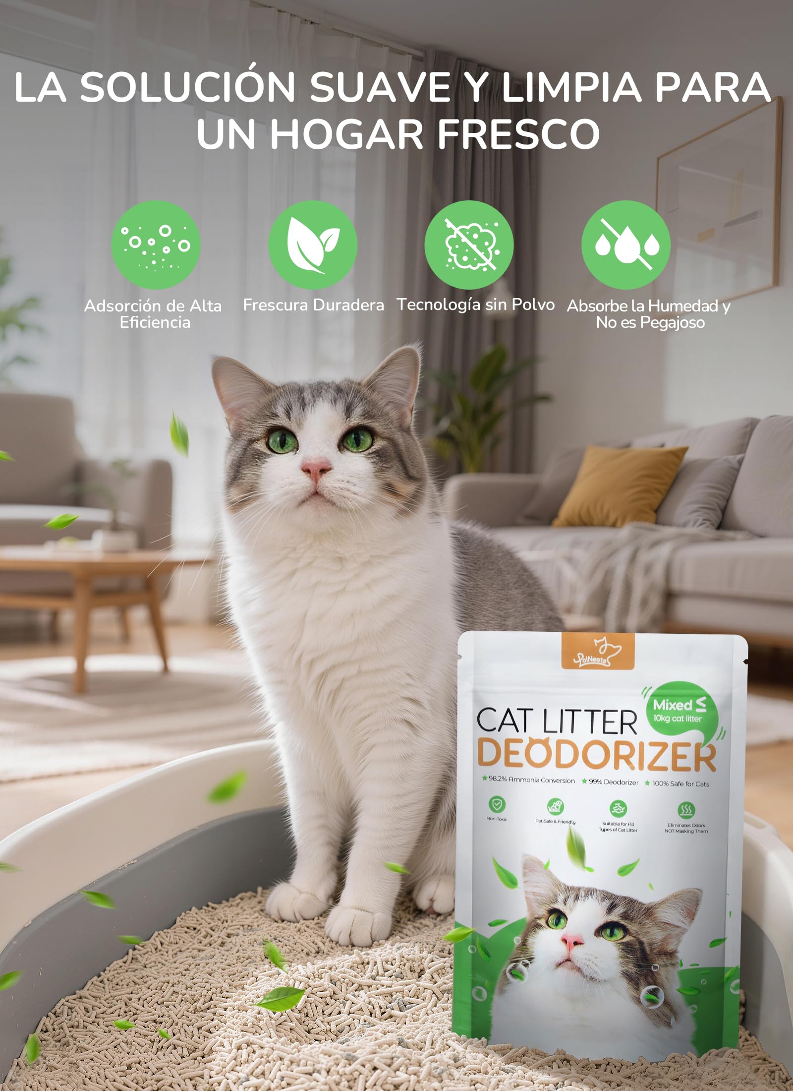 Desodorante para Arena para Gatos, Eliminador de Olores Natural Aop para Arena para Gatos, Contra los Malos Olores de la Arena de Gatos - Prolonga la Vida útil de la Arena, 3 Piezas