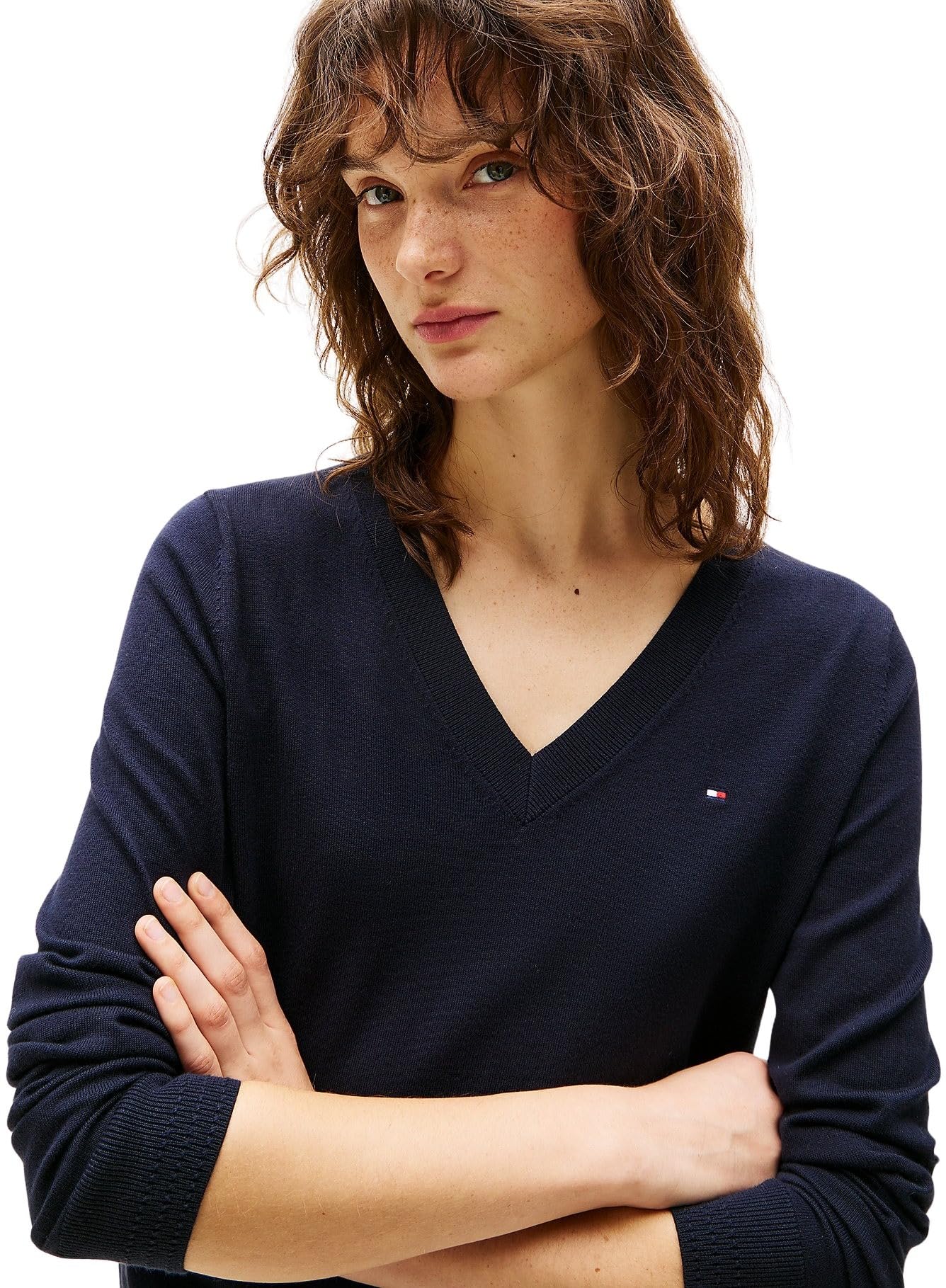 Tommy Hilfiger Donna Pullover Co Jersey Stitch Sweater Scollo a V