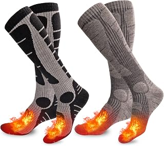 Merino Wool Ski Socks 2 Pairs Mens Womens Over the Calf Thermal Socks for Snowboarding Hiking Skiing