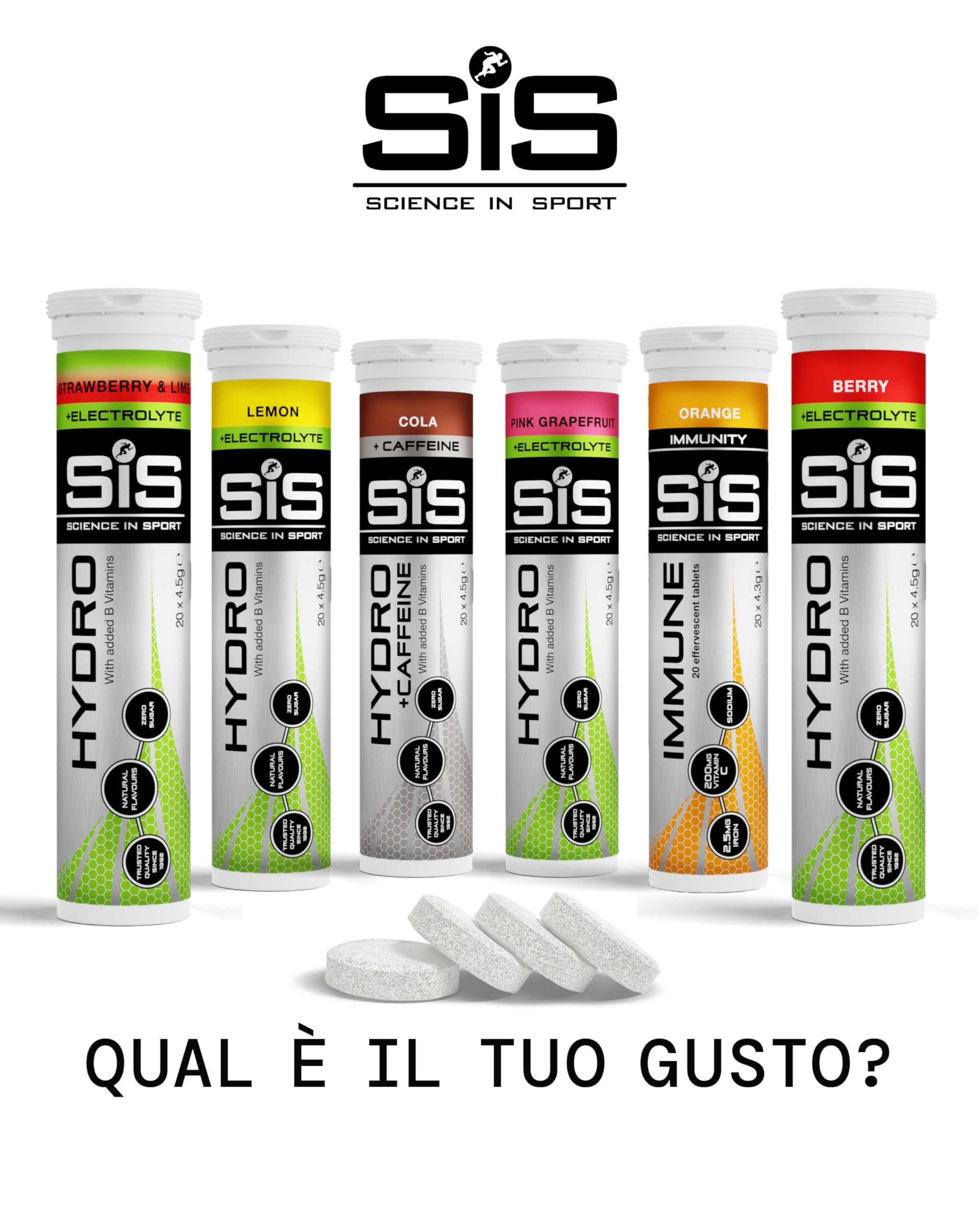Science in Sport HYDRO Compresse 20pz. Ananas e Mango - Elettroliti in compresse effervescenti, Vegan, Mantengono il corretto bilancio di elettroliti ed acqua (La confezione può variare)