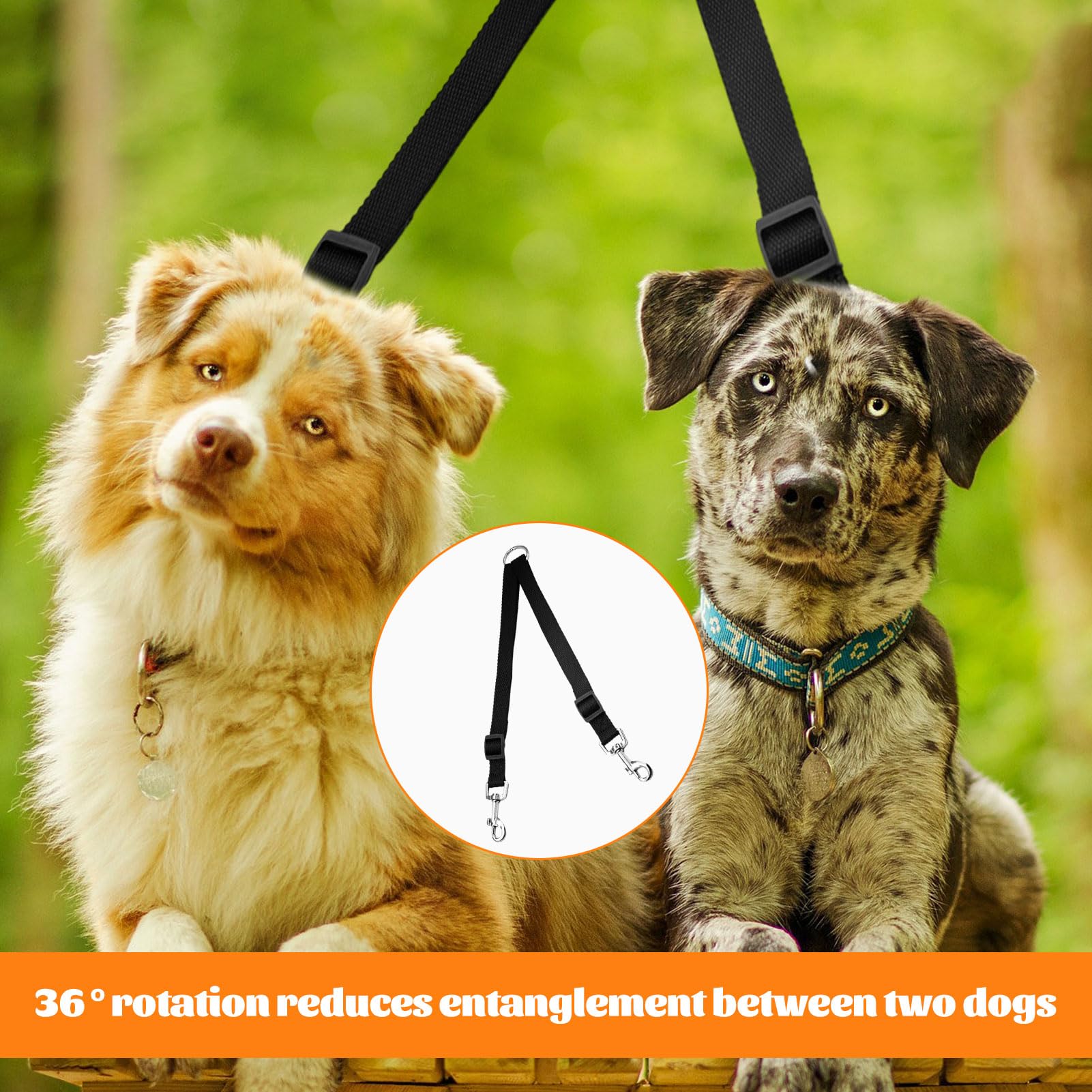 Double Ended Lead for Dogs,1 Pcs Double Lead for 2 Dogs,Adjustable Double Dog Lead,Double Ended Dog Lead for Harness,Black Double Clip Dog Lead for Harness and Collar - Image 4