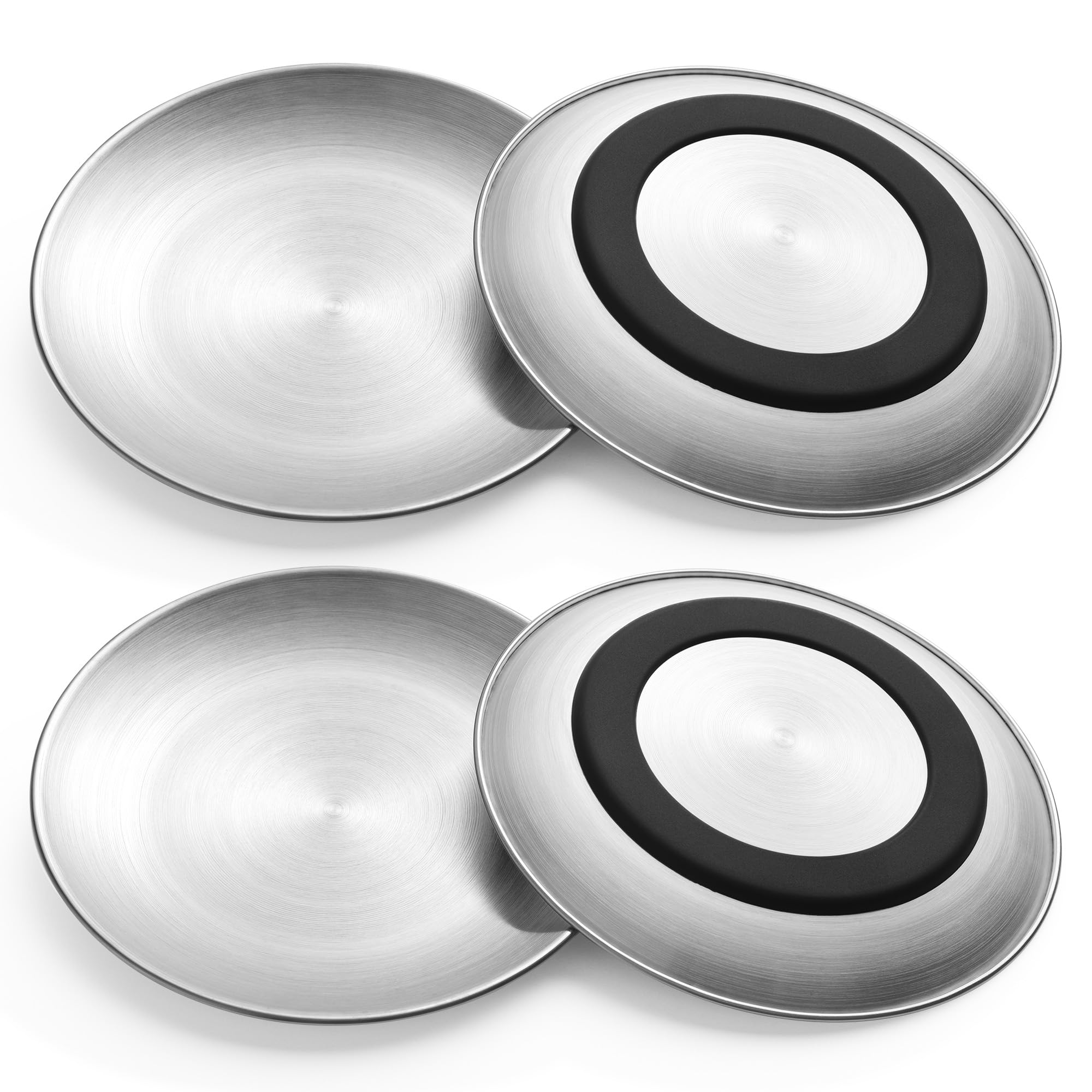 Stainless Steel Cat Bowls, 6.7" Wide and Shallow Cat Food Bowl Set with Silicone Ring for Non Slip, Flat Cats Dishes or Plates for Feeding Indoor Cats, Kitten, Small Dogs (Silver-4 Pack)