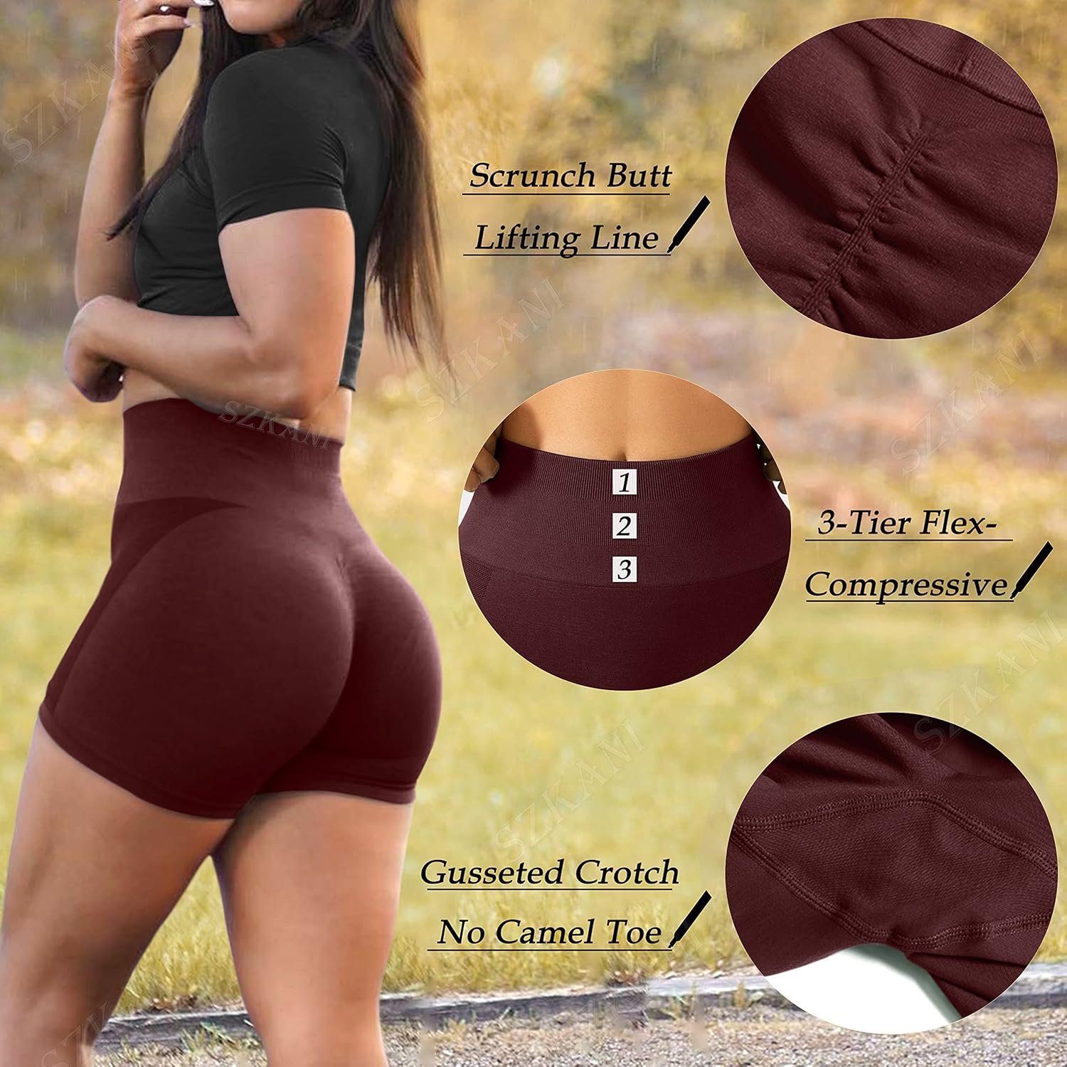 SZKANI Butt Lifting Workout Shorts for Women Booty Seamless Scrunch Butt Gym Shorts High Waist Yoga Biker Shorts - Image 2