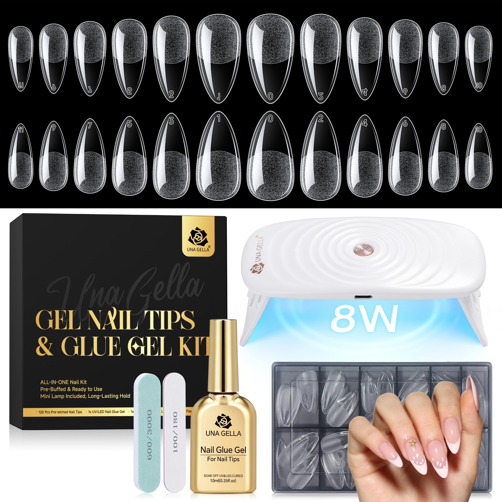 Photo 1 of UNA GELLA Medium Almond Gel Nail Tips Kit