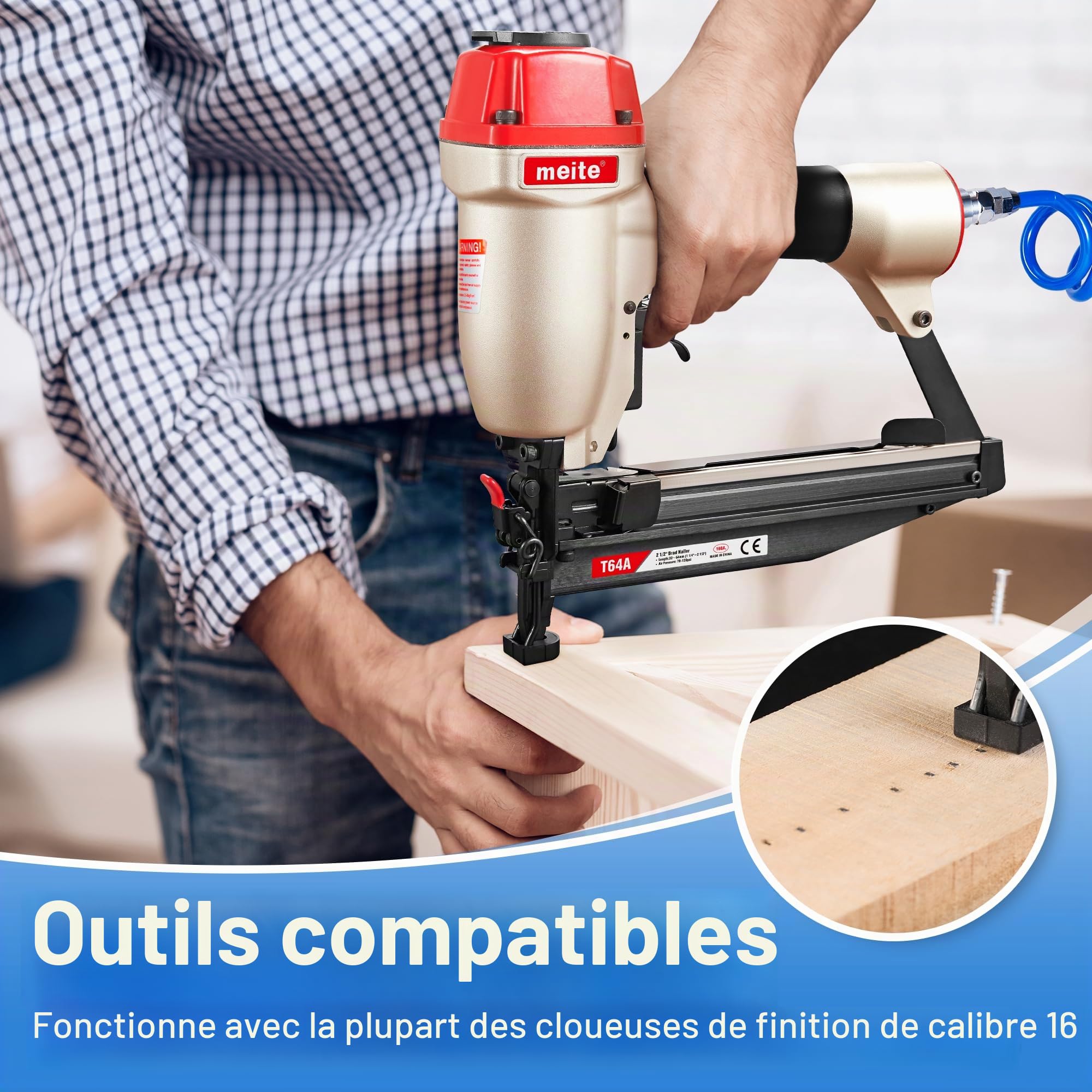 meite Clous de Finition Galvanisés de Type 16G / 50 mm, Diamètre du Fil 1,6 mm, Tête 2,8 × 1,6 mm, 16GA Clous pour Cloueuse, pour le Travail du Bois et la Tapisserie, Lot de 2500