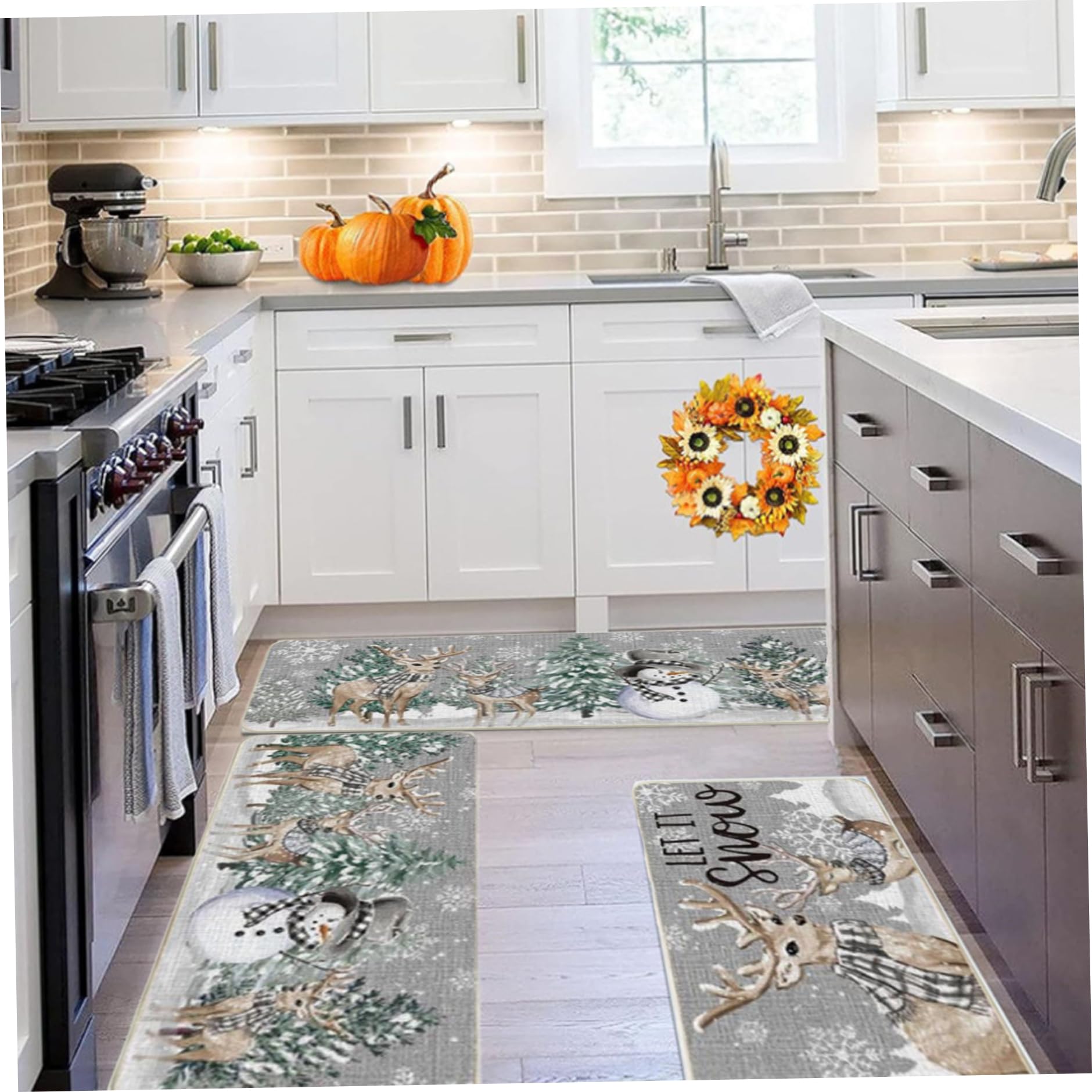 Alfombras y esteras de cocina de Navidad, 3 piezas/set esterilla de piso de cocina con temática navideña, alfombra de cocina y alfombra de puertas para cocina, puerta, decoraciones del pasillo (estil