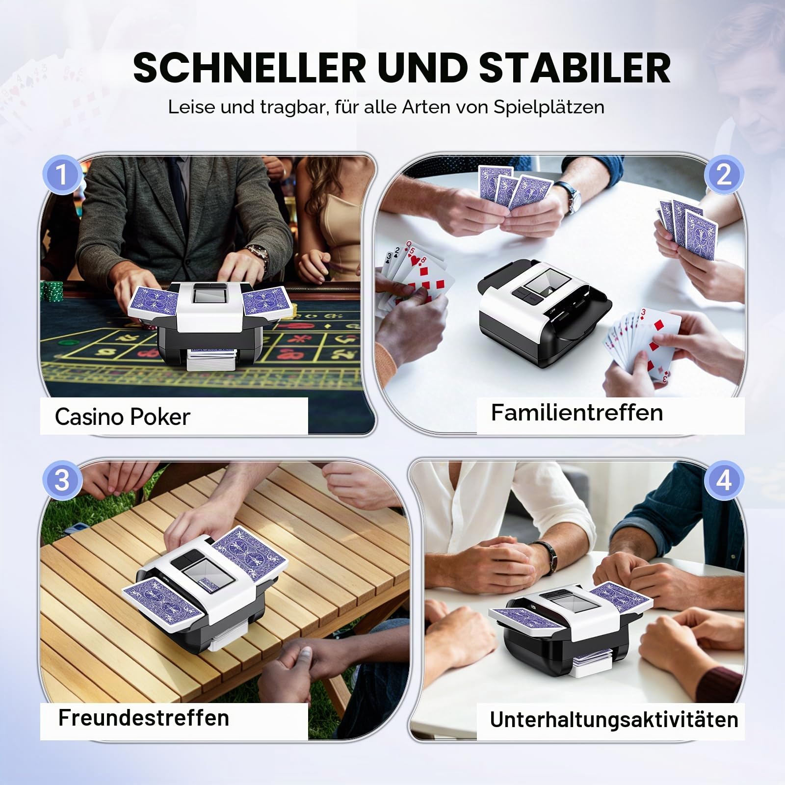 Automatischer Kartenschüttler für Texas Hold'em Poker, USB-C aufladbar, leiser Betrieb, 2 Modi