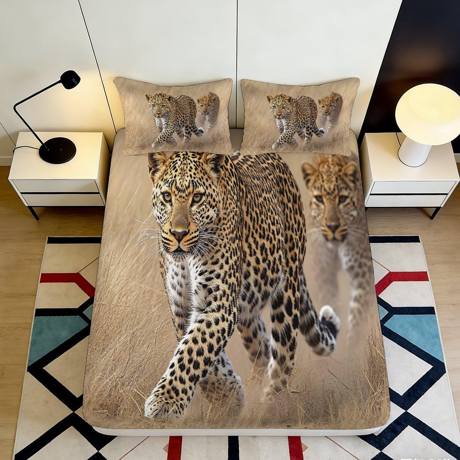 3D Printed Leopard Safari Fitted Sheet Microfiber Animal Wild Cheetah Mattress Cover for Bedroom Dorm Decor 90x200x25cm